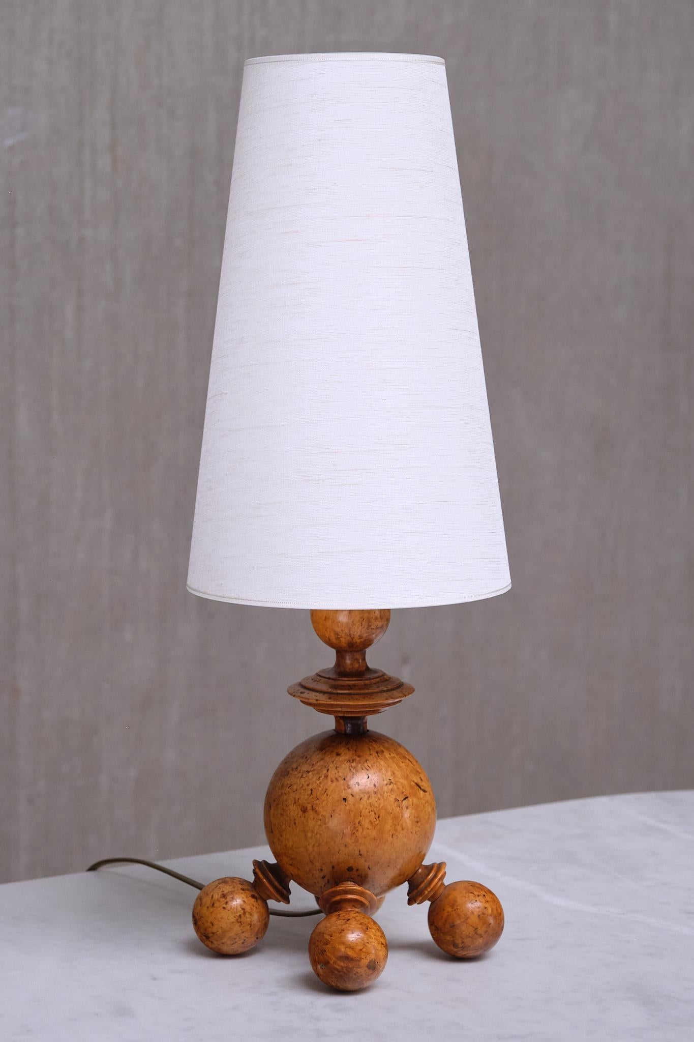Arts and Crafts Exceptional Pair of Swedish Modern Table Lamps in Turned Masur Birch, 1930s