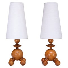 Exceptional Pair of Swedish Modern Table Lamps in Turned Masur Birch, 1930s