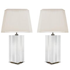 Exceptional Pair of Table Lamps in Faceted Lucite, 1970s