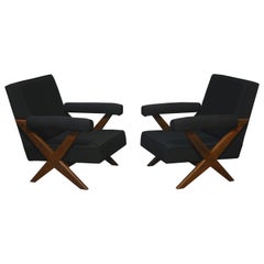 Vintage Exceptional Pair of X-Leg Armchairs by Pierre Jeanneret