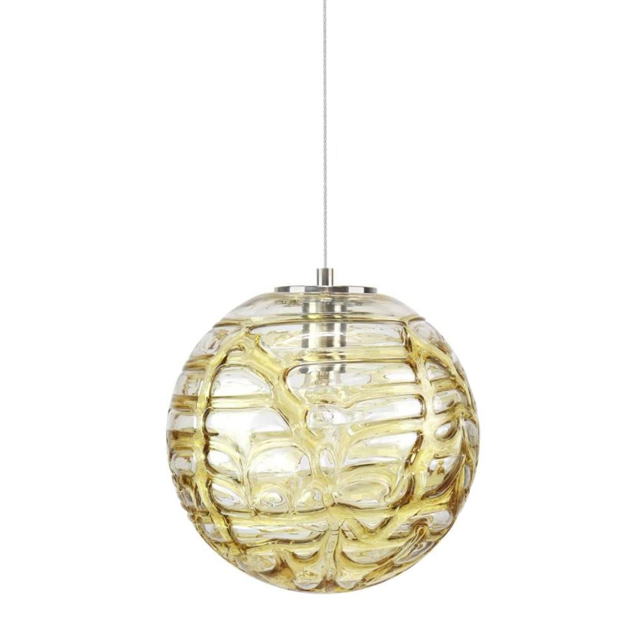 German Exceptional Pair of Xl Murano Glass Pendant Lights Venini Style