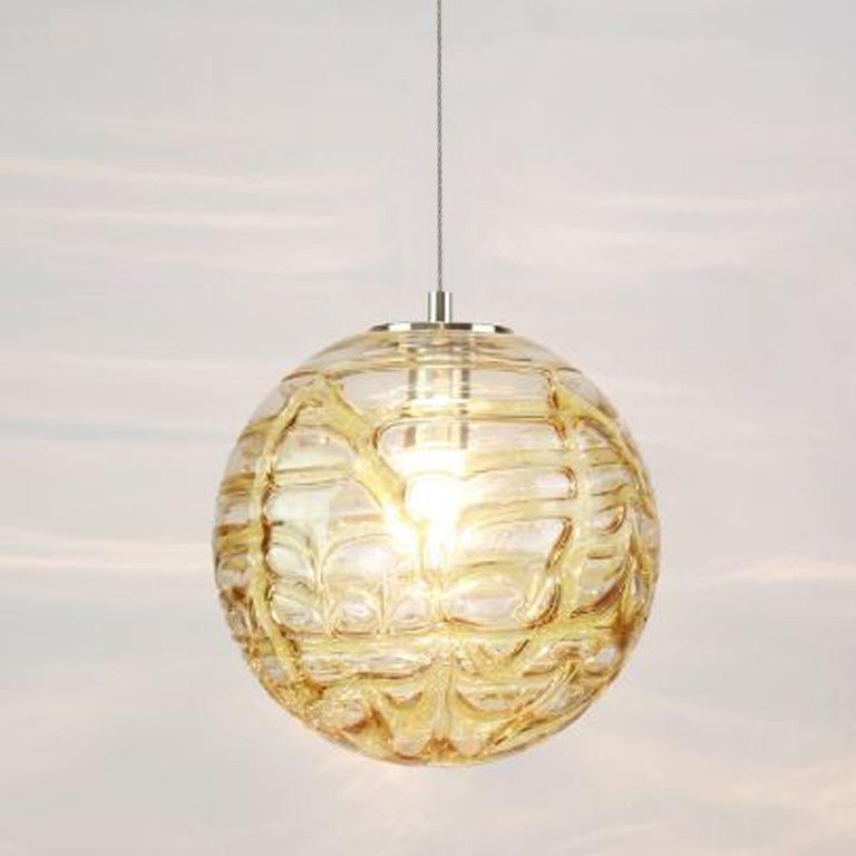 Mid-20th Century Exceptional Pair of Xl Murano Glass Pendant Lights Venini Style