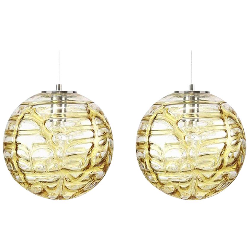 Exceptional Pair of Xl Murano Glass Pendant Lights Venini Style