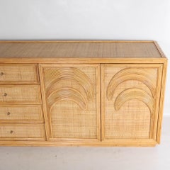 Exceptional "palms" rattan and raffia credenza