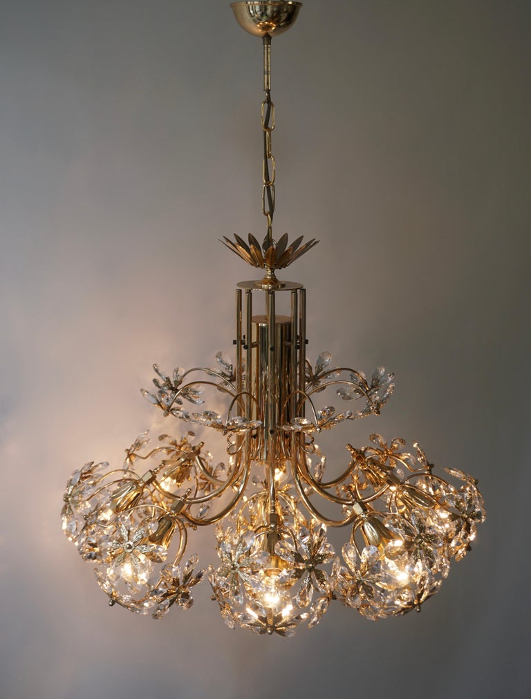 One of Two Exceptional Palwa Gilt Brass Crystal Glass Flower Ball