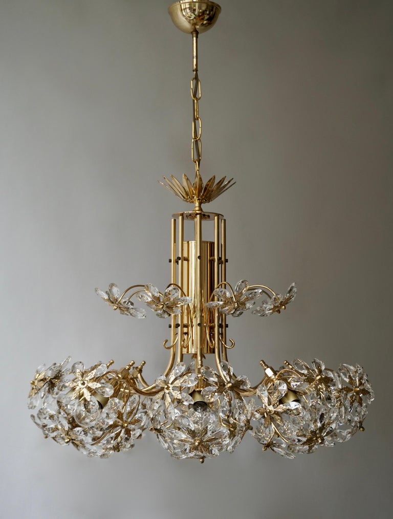 One of Two Exceptional Palwa Gilt Brass Crystal Glass Flower Ball