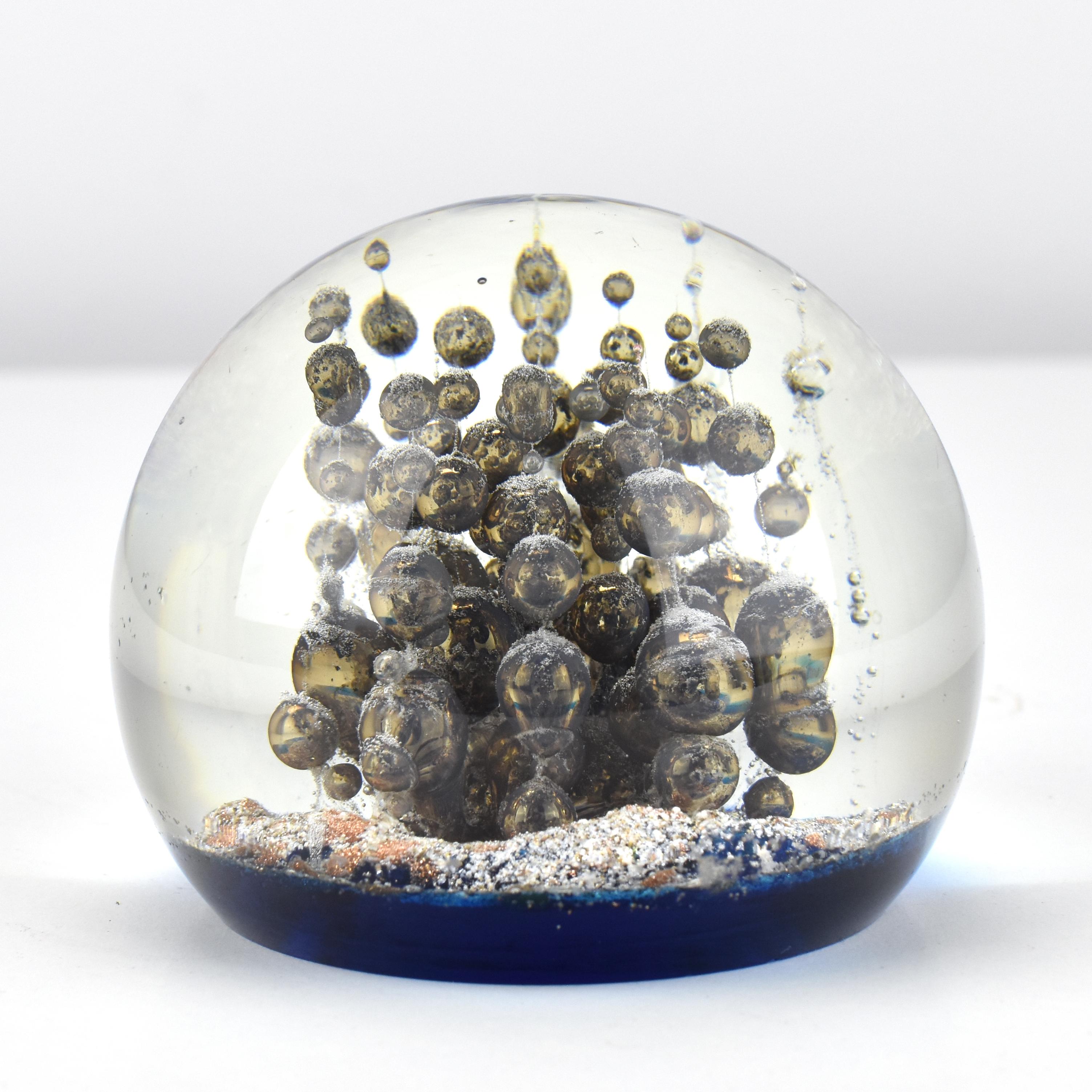 Italian Exceptional Paperweight Murano Studio Art Glass Object Bubbles Iron Inclusions For Sale