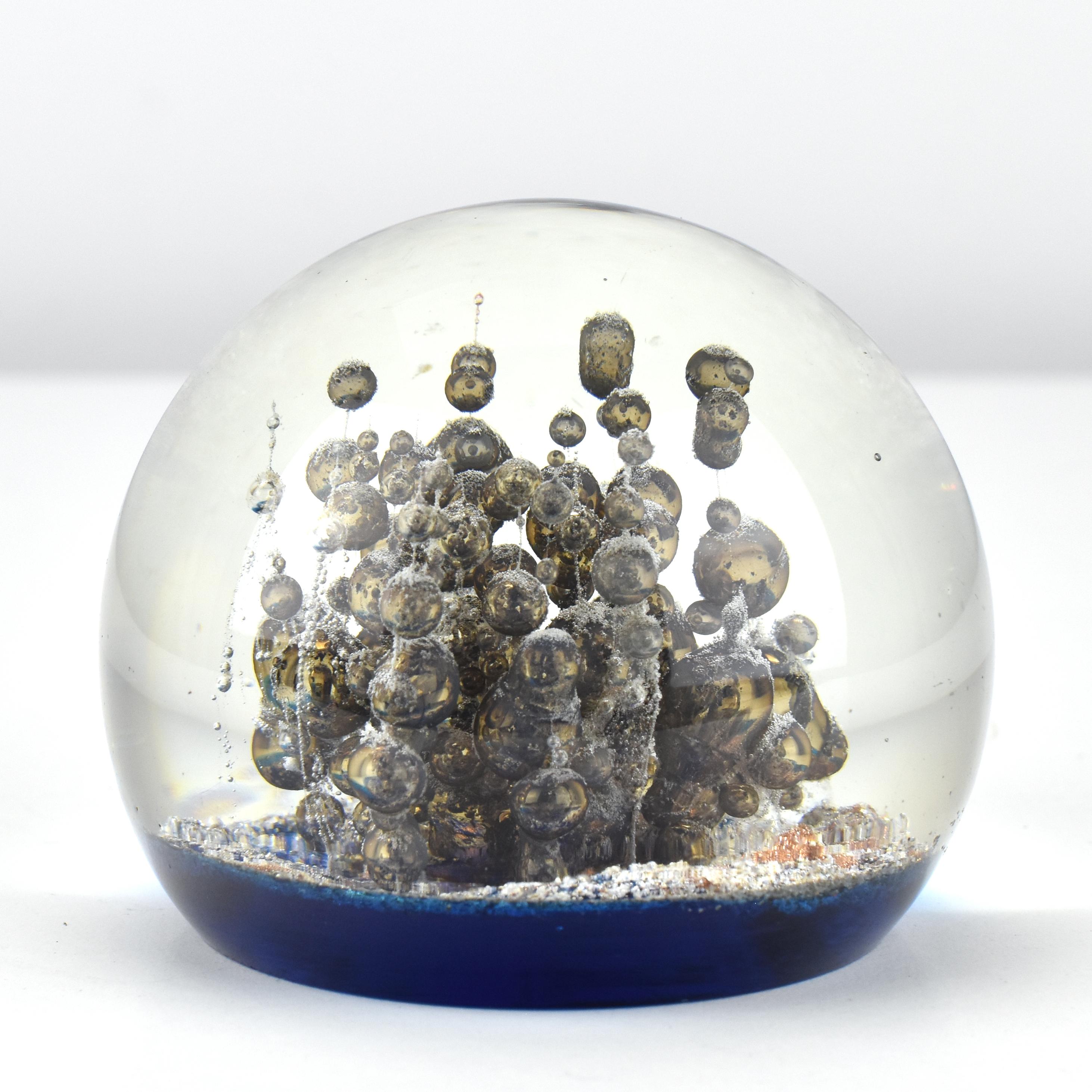 Hand-Crafted Exceptional Paperweight Murano Studio Art Glass Object Bubbles Iron Inclusions For Sale