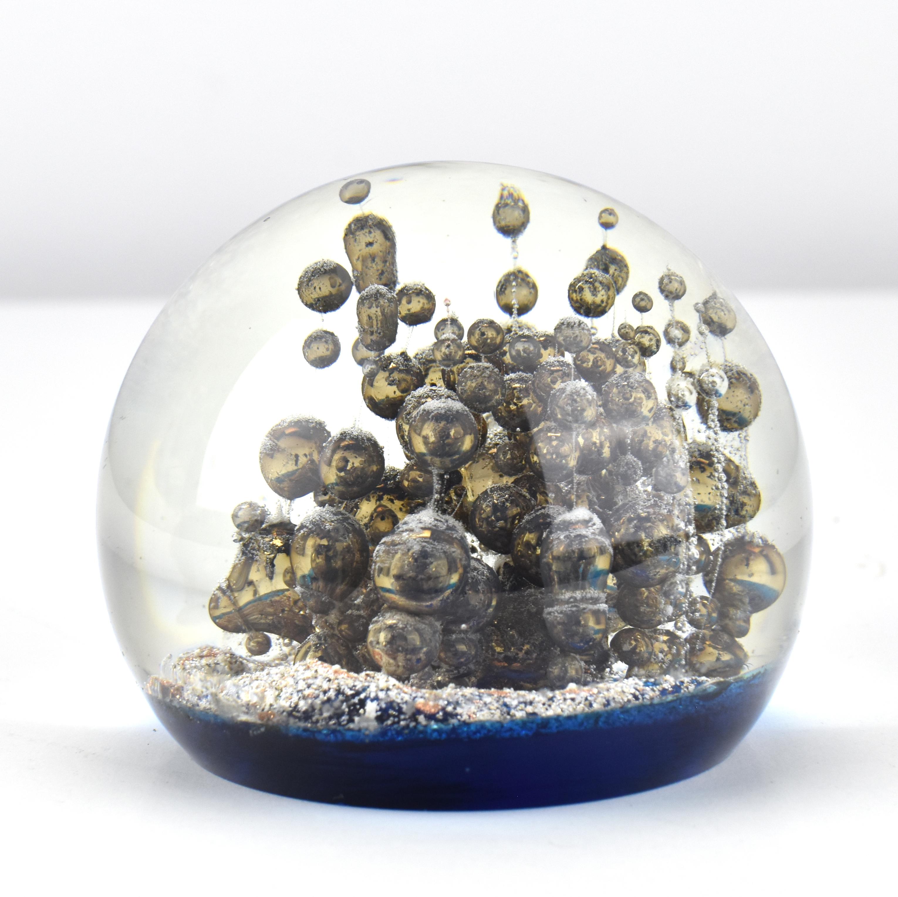 Mid-20th Century Exceptional Paperweight Murano Studio Art Glass Object Bubbles Iron Inclusions For Sale