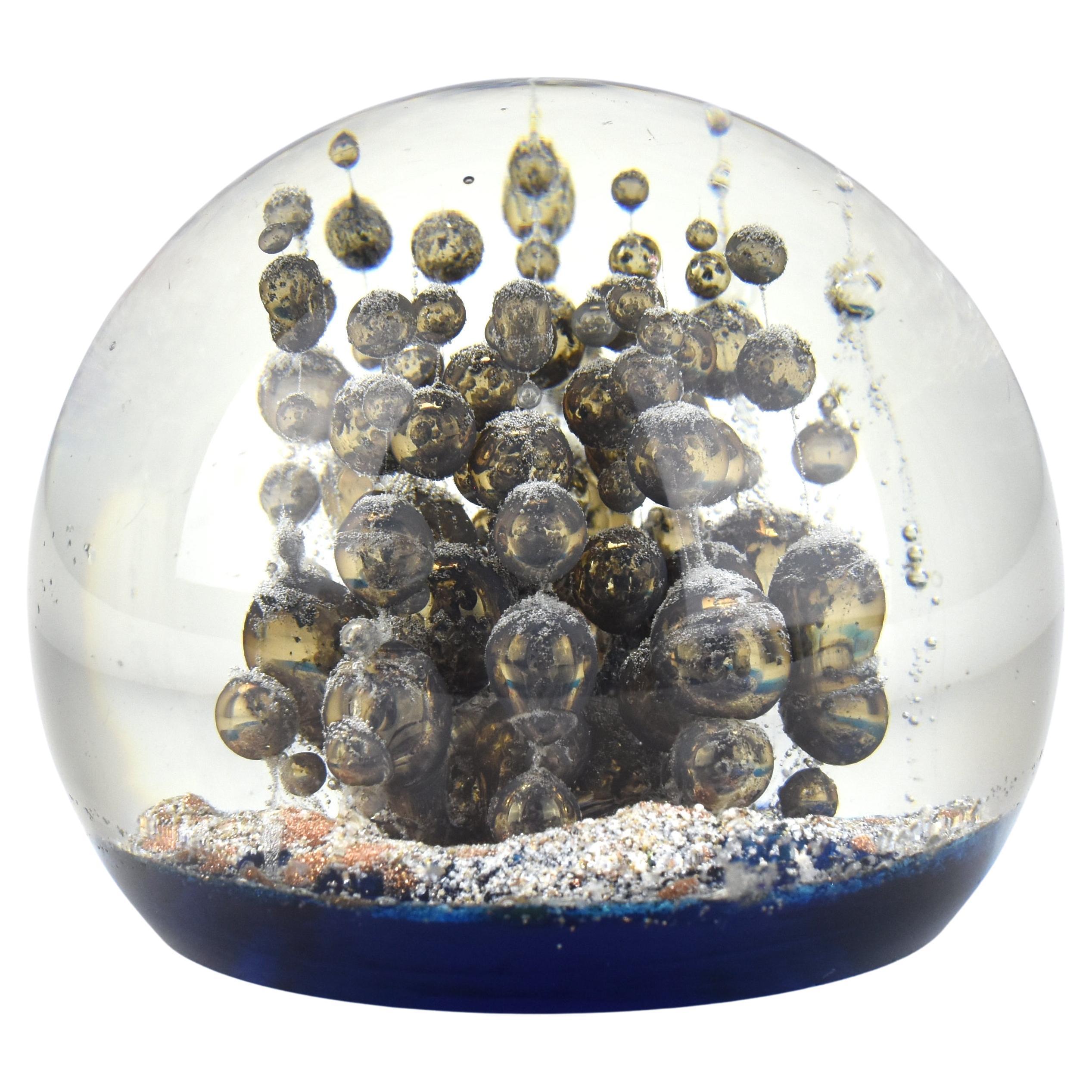 Exceptional Paperweight Murano Studio Art Glass Object Bubbles Iron Inclusions For Sale