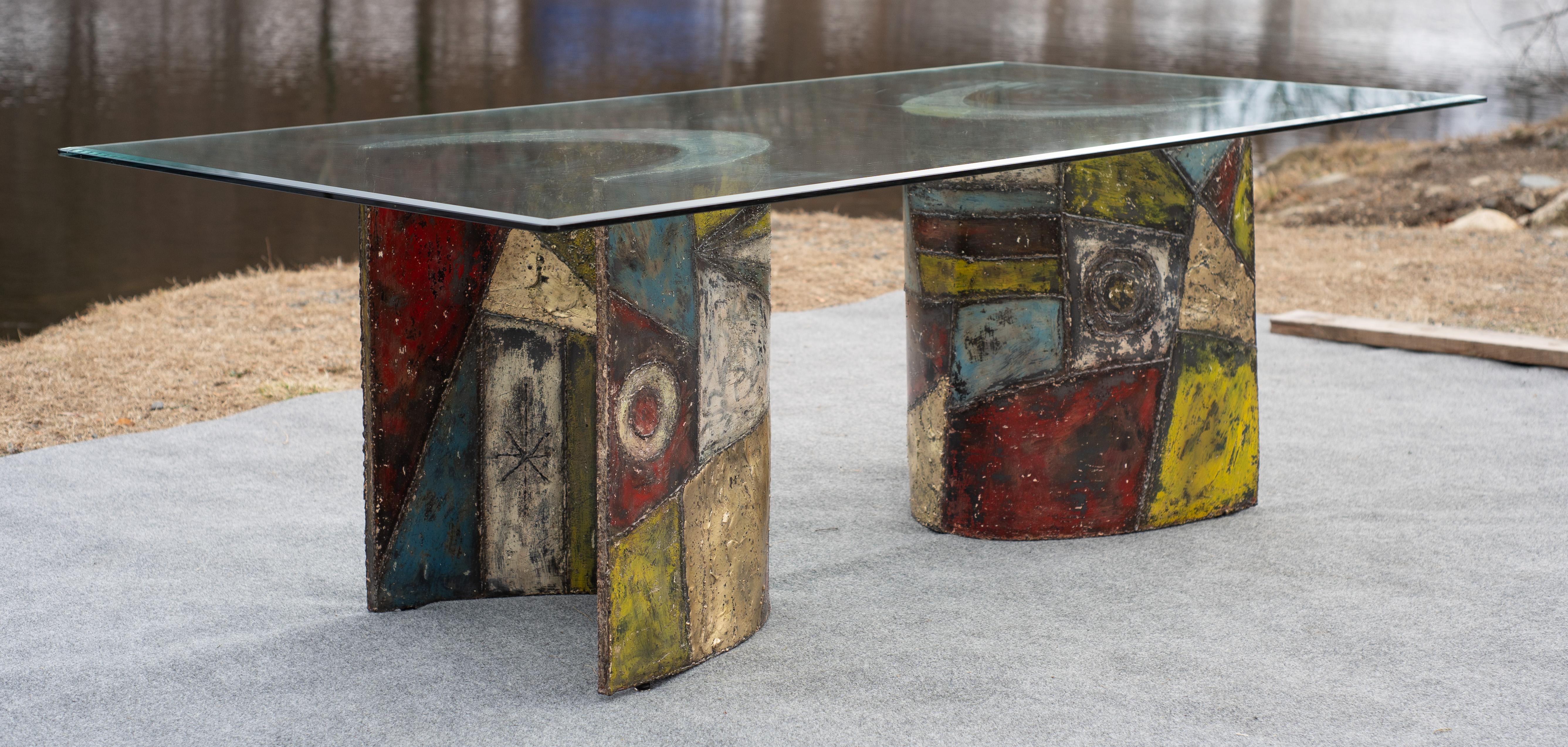 Mid-Century Modern Exceptionnelle table à manger brutaliste soudée Paul Evans pour Directional Modèle PE24 en vente