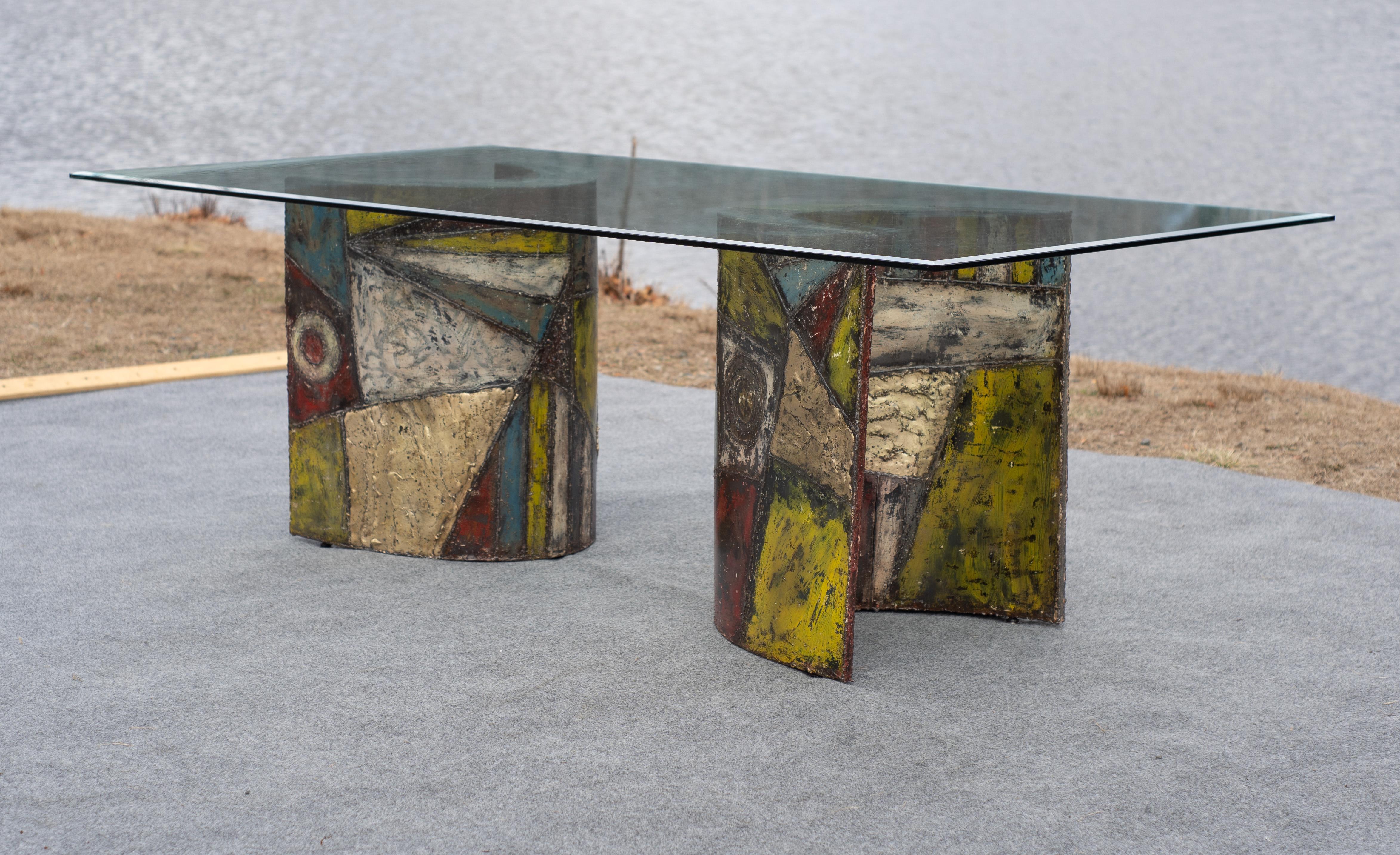 Américain Exceptionnelle table à manger brutaliste soudée Paul Evans pour Directional Modèle PE24 en vente