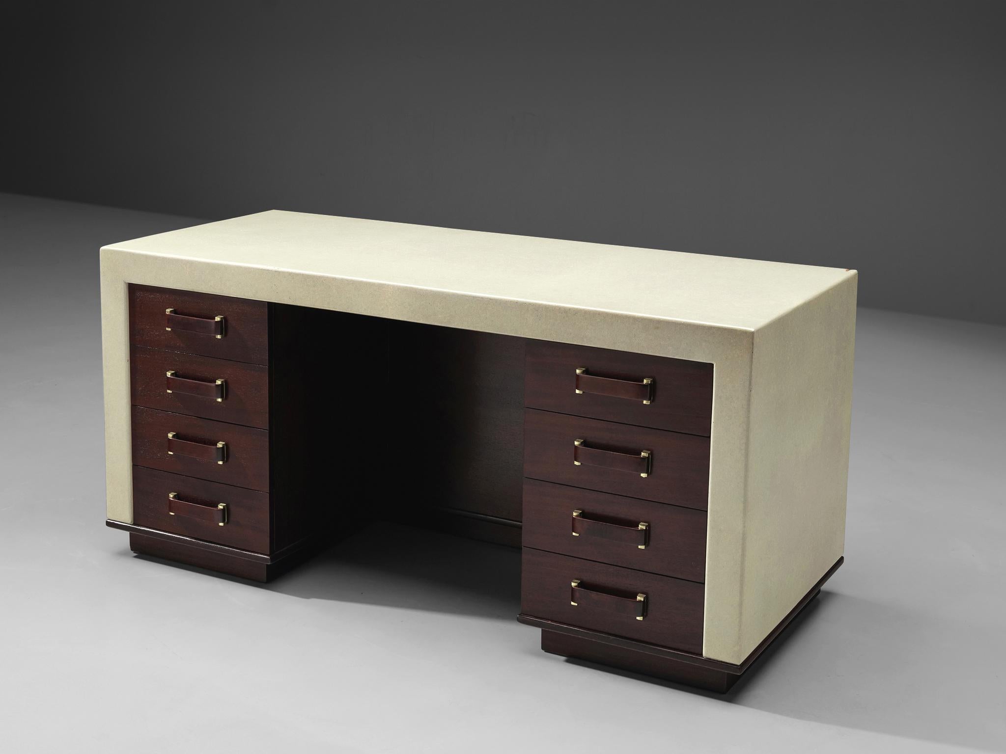 American Paul Frankl Free-Standing Desk in Mahogany and Cork