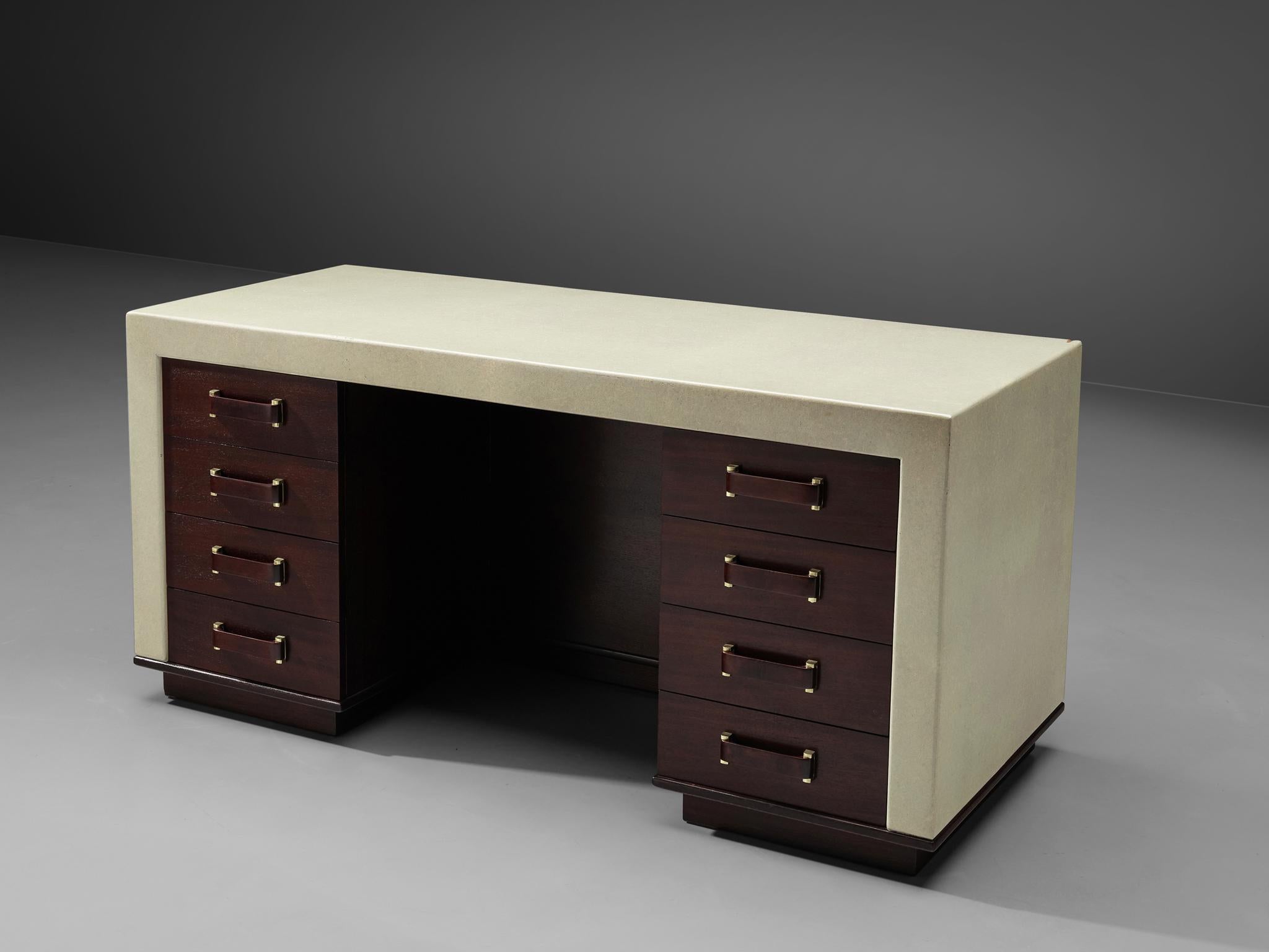 Exceptional Paul Frankl Free-Standing Desk in Mahogany and Cork 1