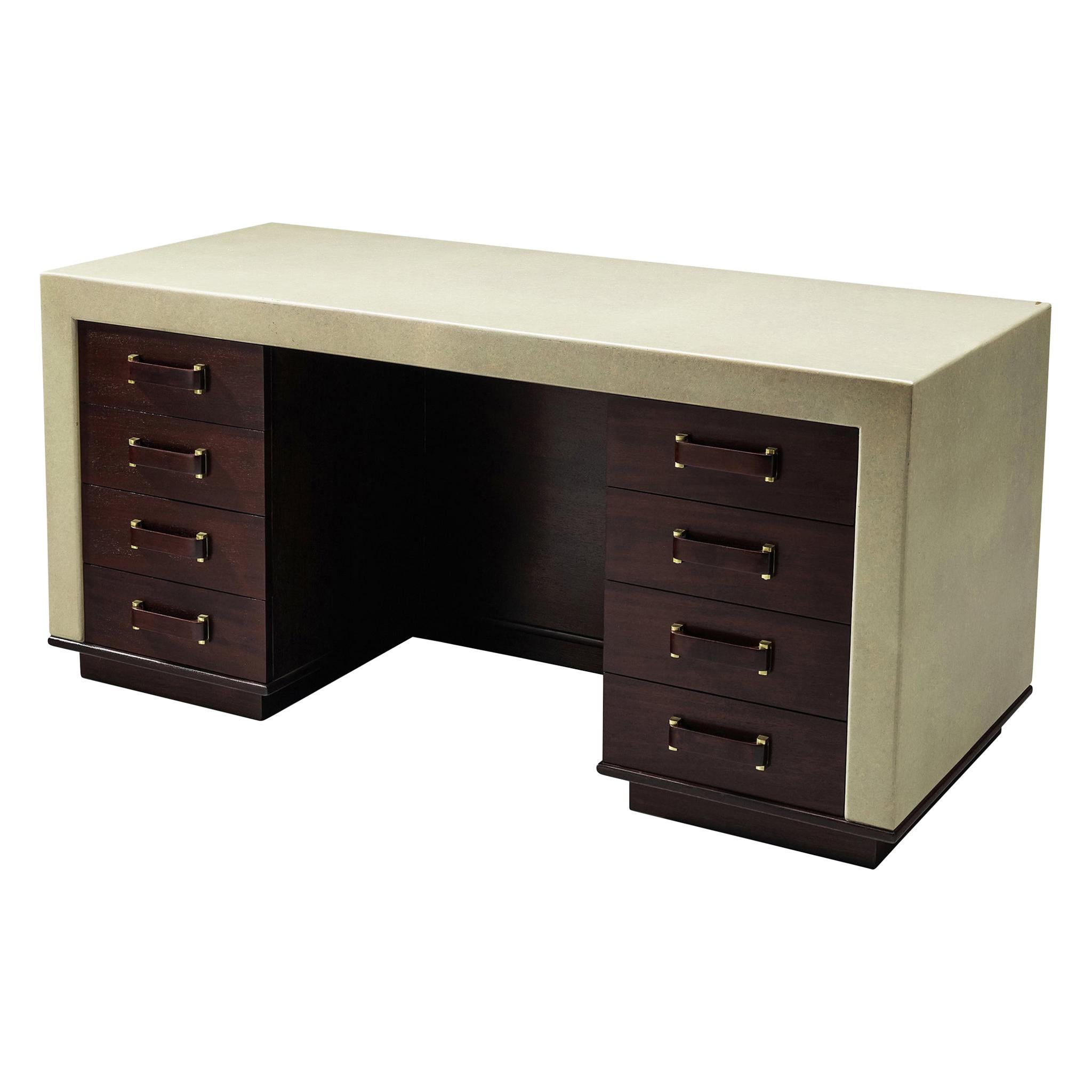 Exceptional Paul Frankl Free-Standing Desk in Mahogany and Cork