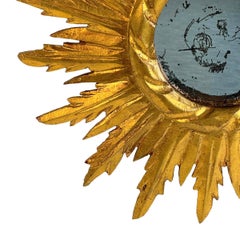 Exceptional Petite Starburst Sunburst Gilded Wood Mirror, Germany circa 1950s