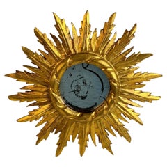Exceptional Petite Starburst Sunburst Gilded Wood Mirror, Germany circa 1950s