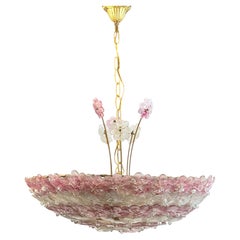 Exceptional Pink & Clear Flower Basket Chandelier Italy 1950s