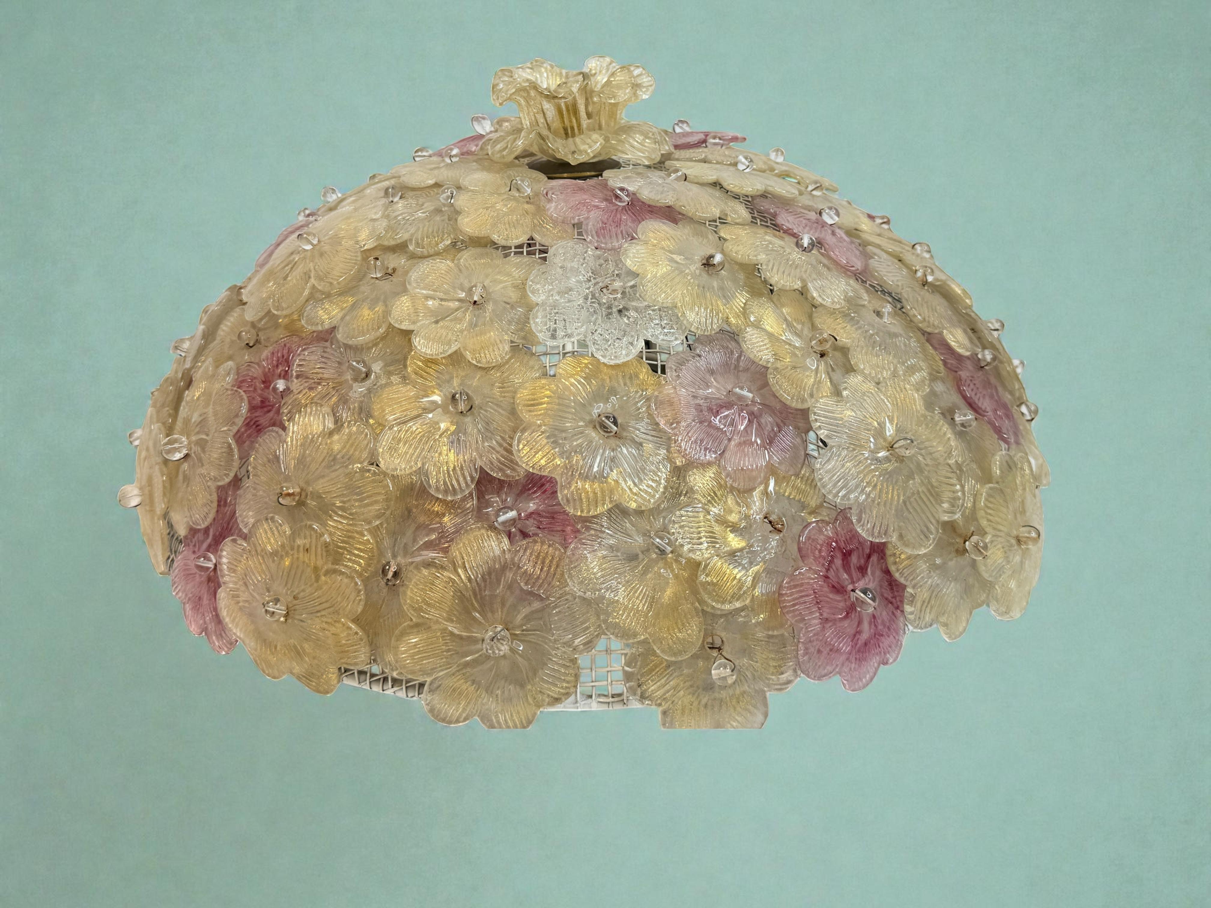 Exceptionnel affleurant à fleurs rose et or Barovier&Toso Venise Italie, années 1960 en vente 5