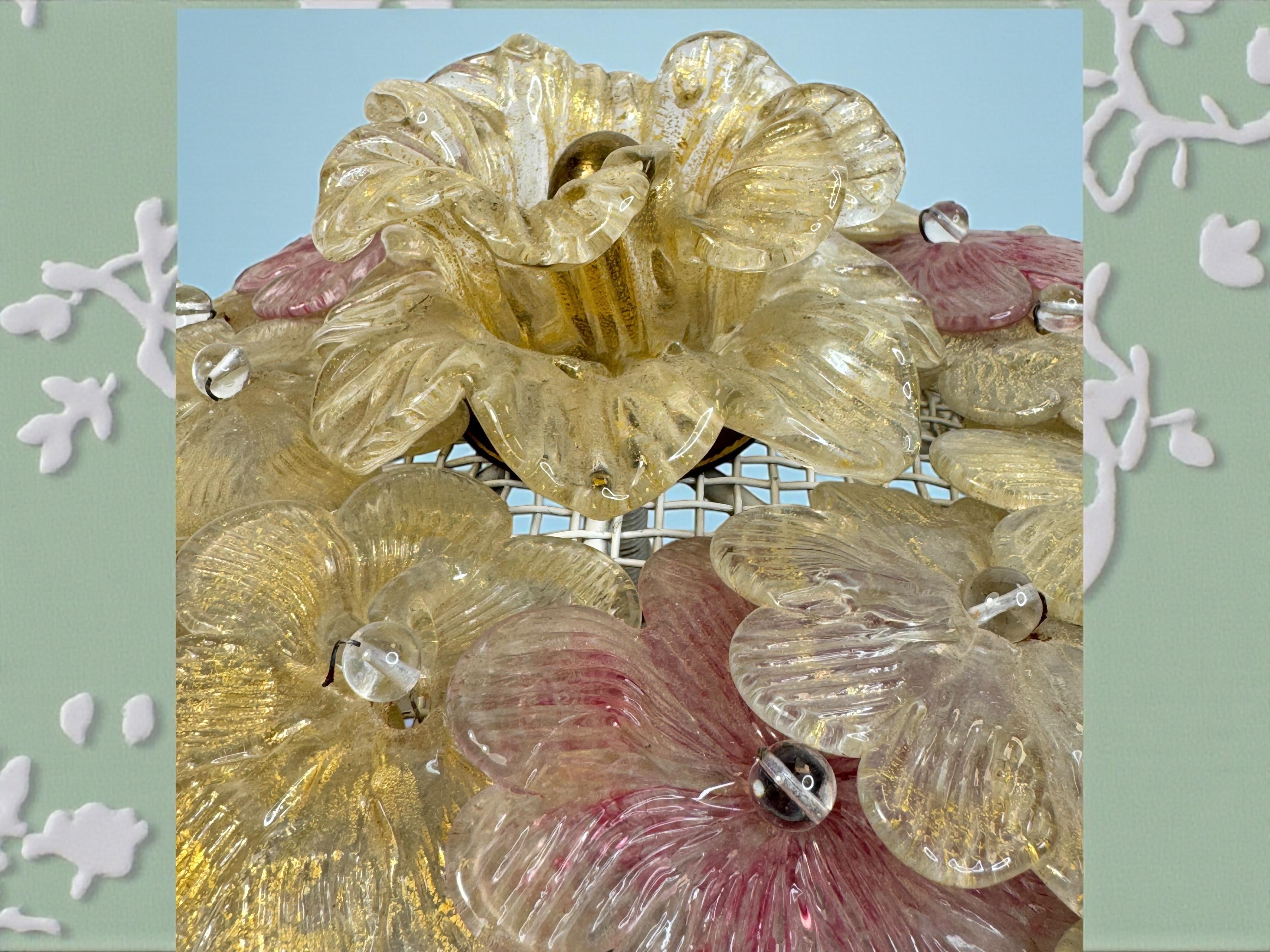 Exceptionnel affleurant à fleurs rose et or Barovier&Toso Venise Italie, années 1960 en vente 6