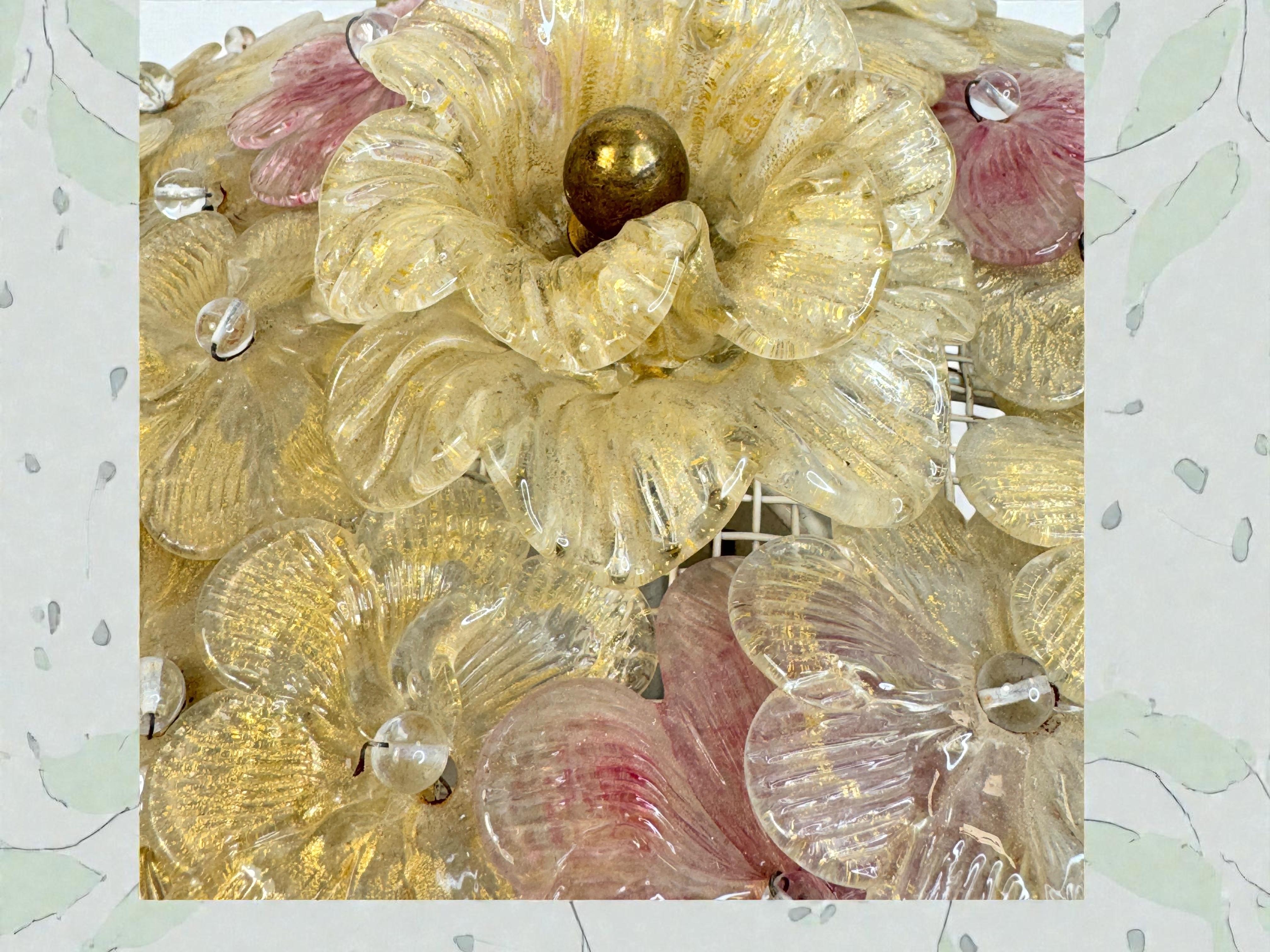 Exceptionnel affleurant à fleurs rose et or Barovier&Toso Venise Italie, années 1960 en vente 7