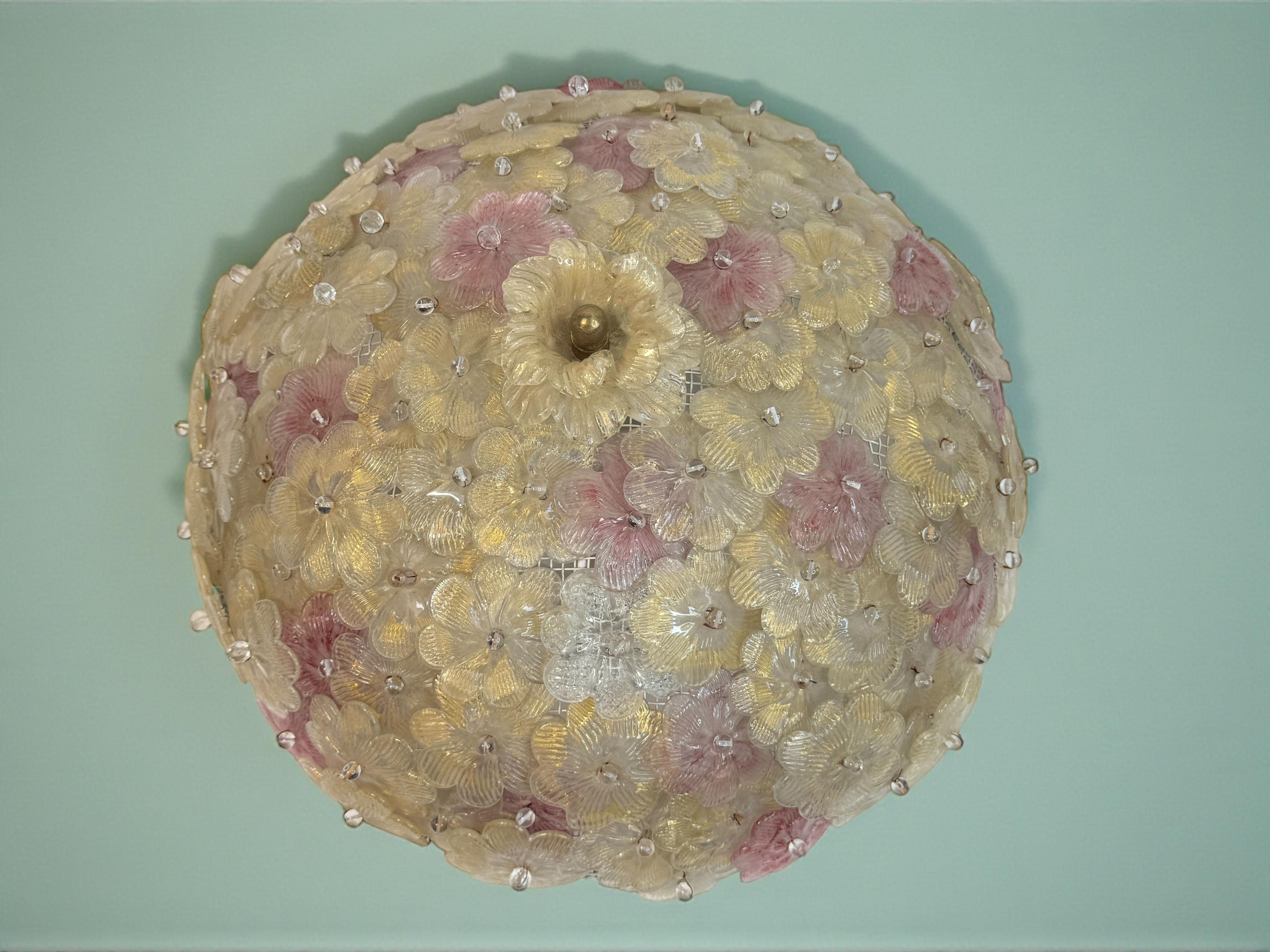 Exceptionnel affleurant à fleurs rose et or Barovier&Toso Venise Italie, années 1960 en vente 8