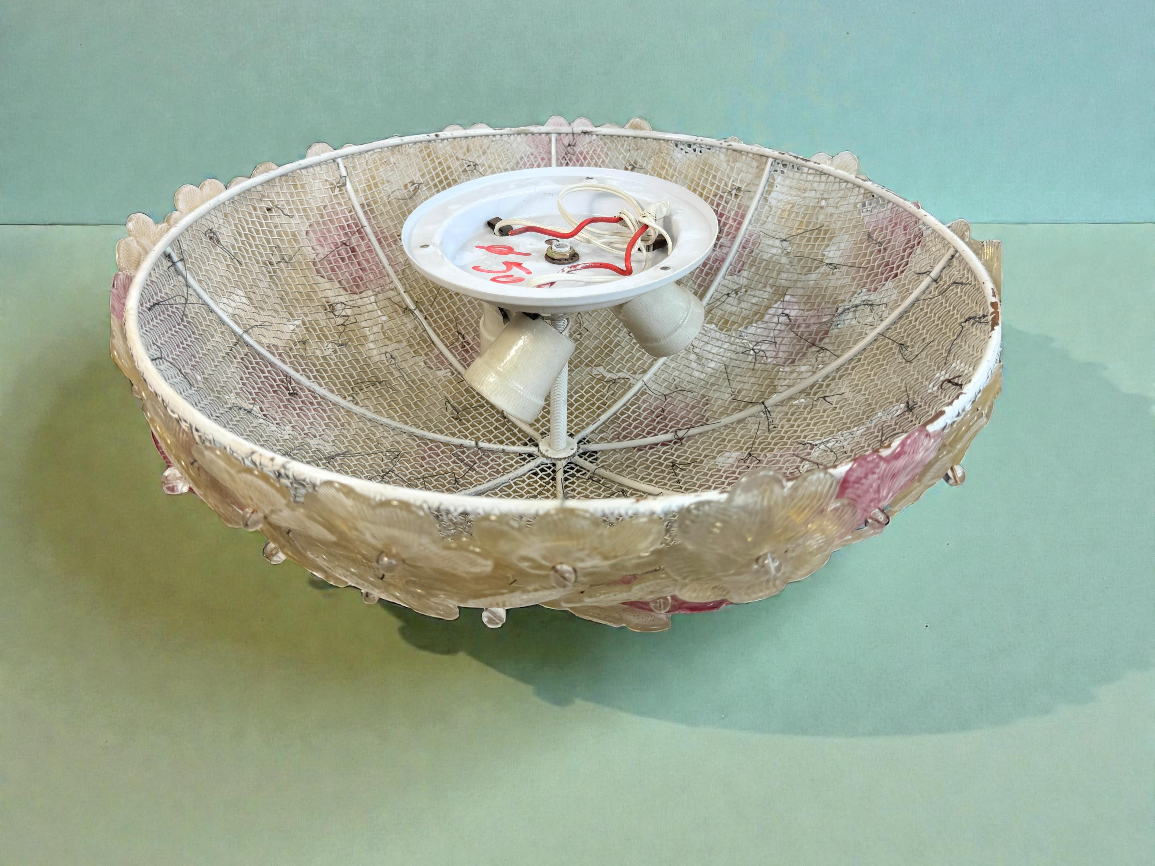 Exceptionnel affleurant à fleurs rose et or Barovier&Toso Venise Italie, années 1960 en vente 9