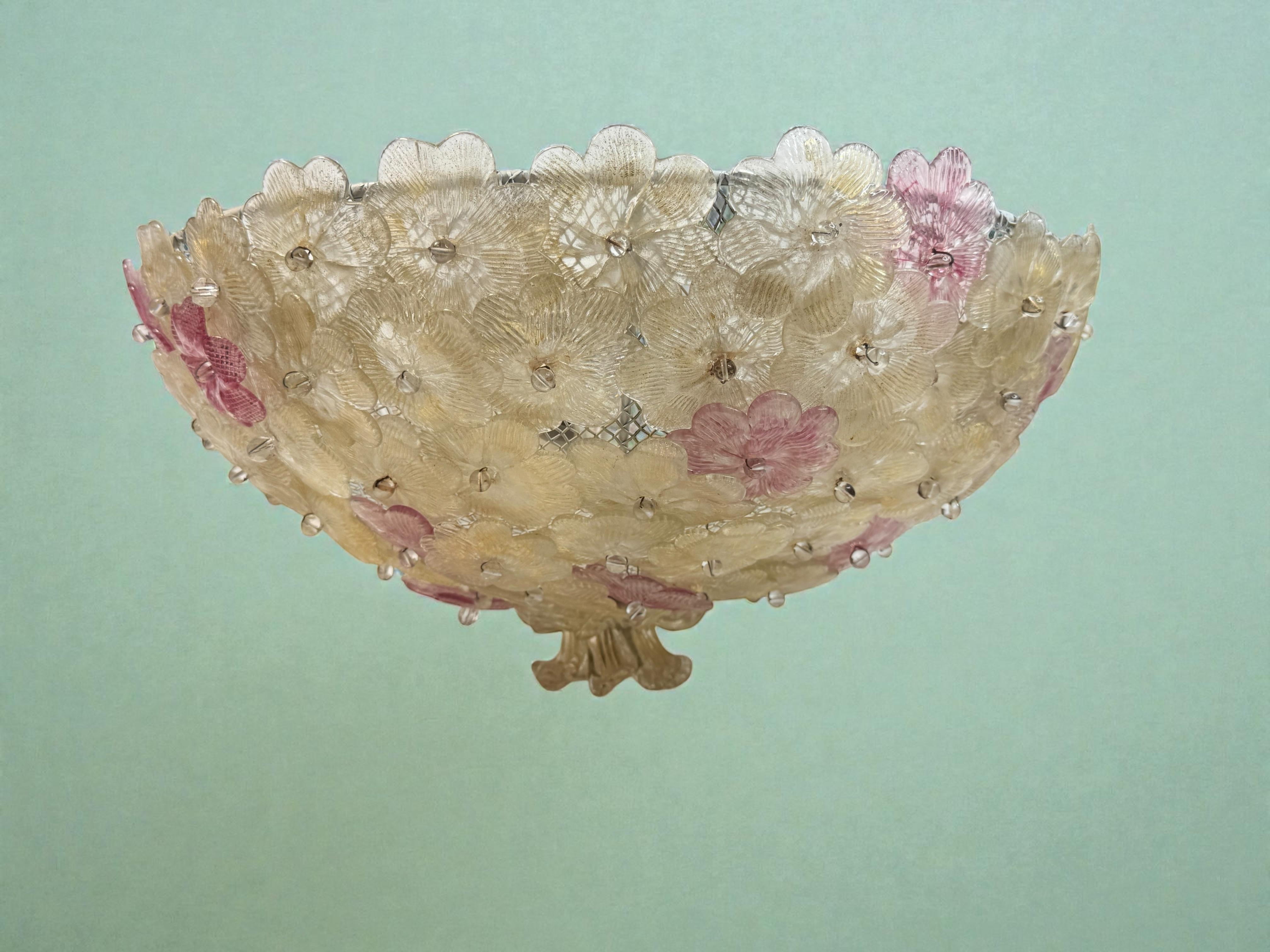 Exceptionnel affleurant à fleurs rose et or Barovier&Toso Venise Italie, années 1960 en vente 10