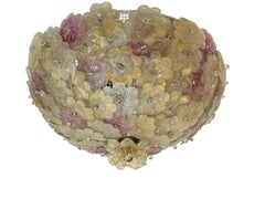 Exceptional Pink & Gold Flower Flush Mount Barovier Toso Venice Italy, 1960s