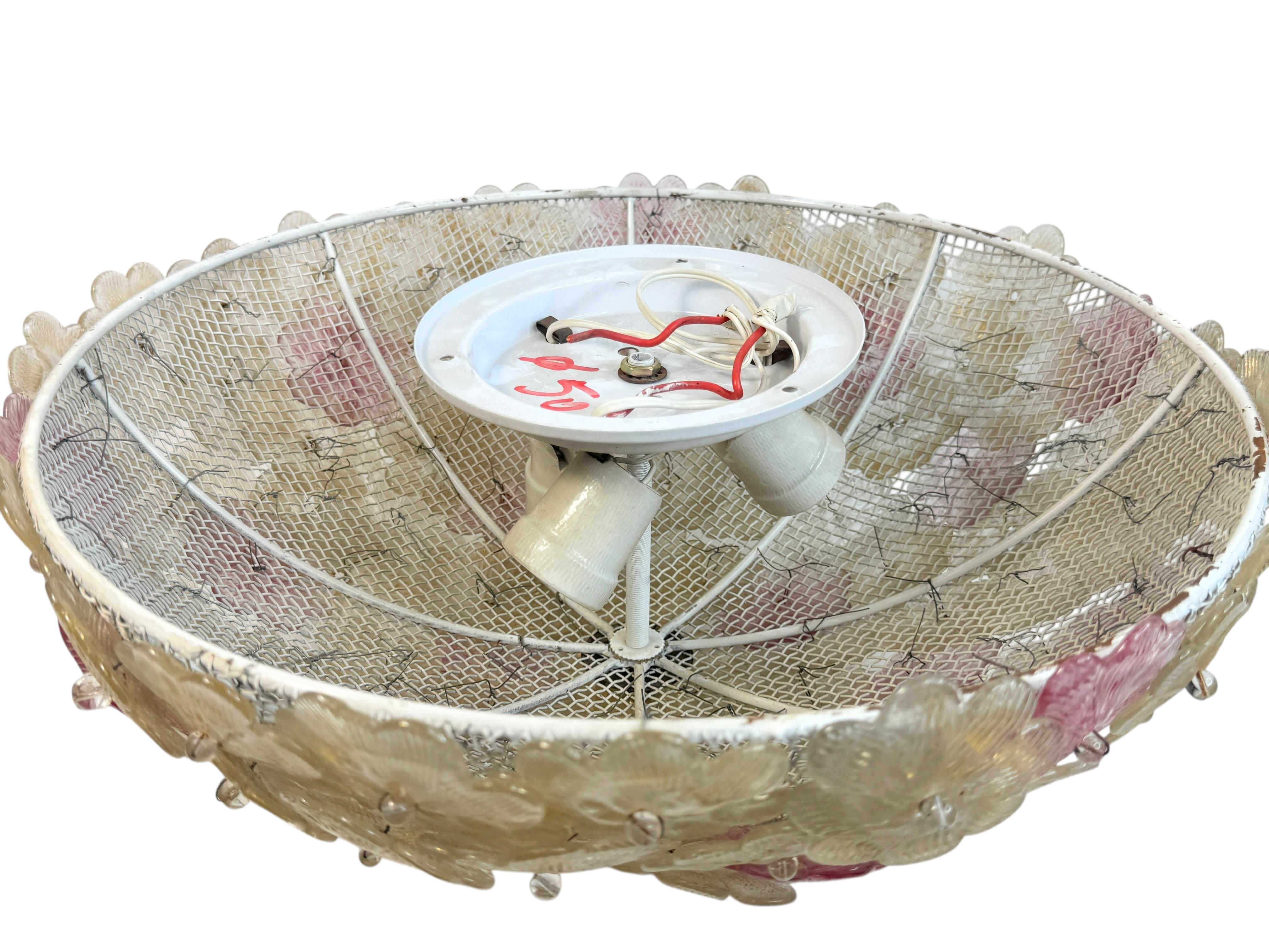 Exceptionnel affleurant à fleurs rose et or Barovier&Toso Venise Italie, années 1960 en vente 1