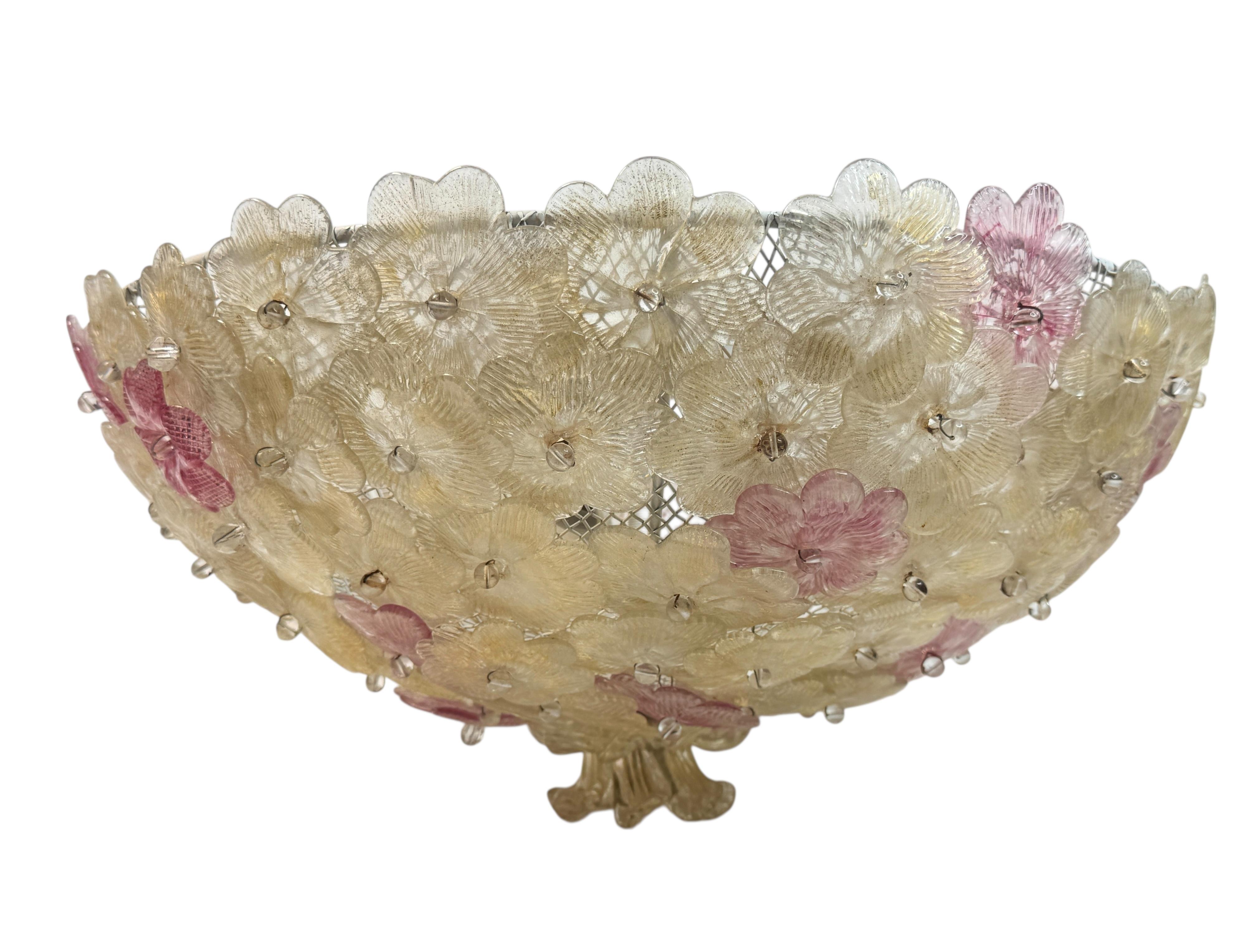 Exceptionnel affleurant à fleurs rose et or Barovier&Toso Venise Italie, années 1960 en vente 2