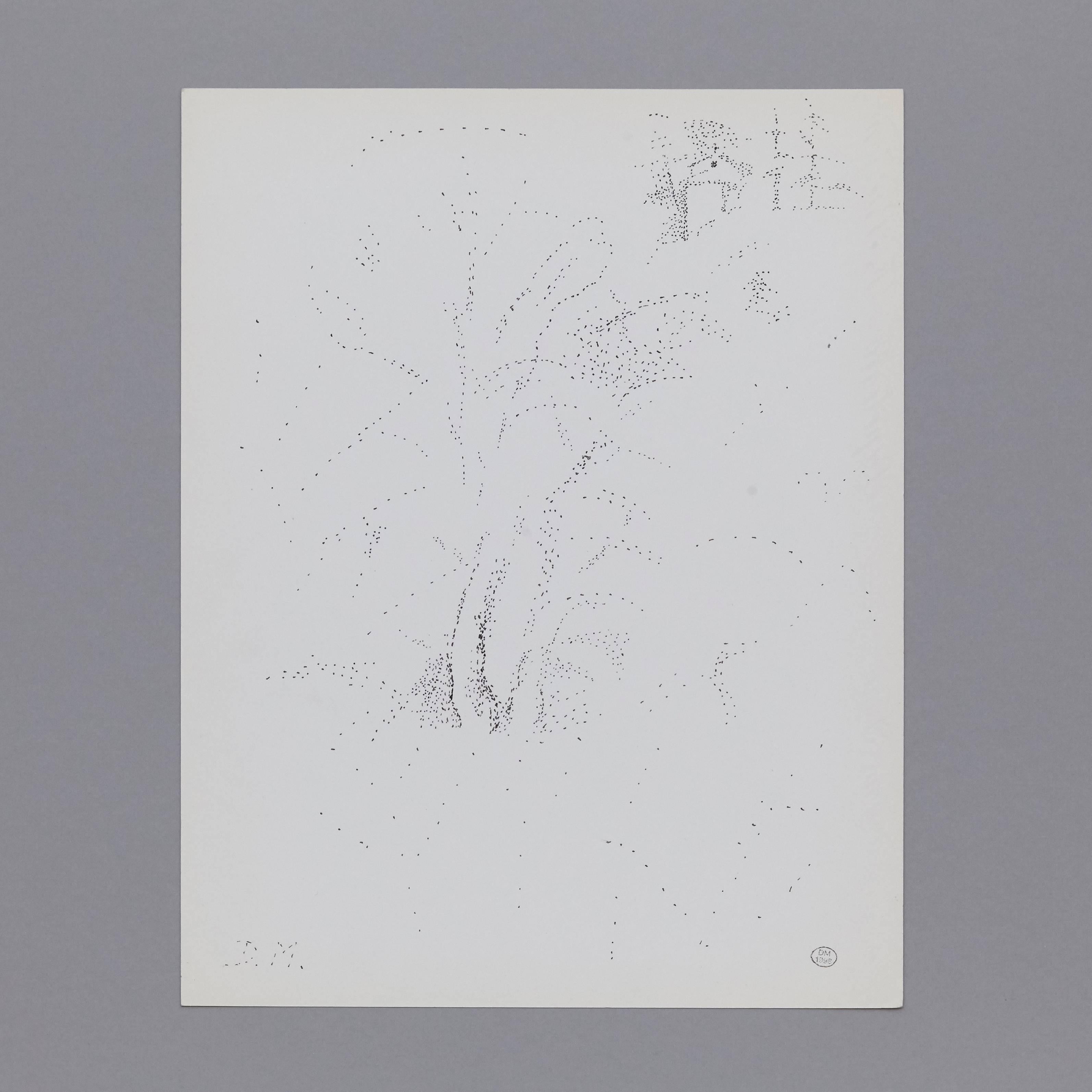 Pointillist composition by Dora Maar.
Signed in ink in the lower right corner.

Authenticity stamp of the auction that took place in 1998 in Paris.
Black ink on cream white paper.
20th century, undated.

In good original condition, with minor
