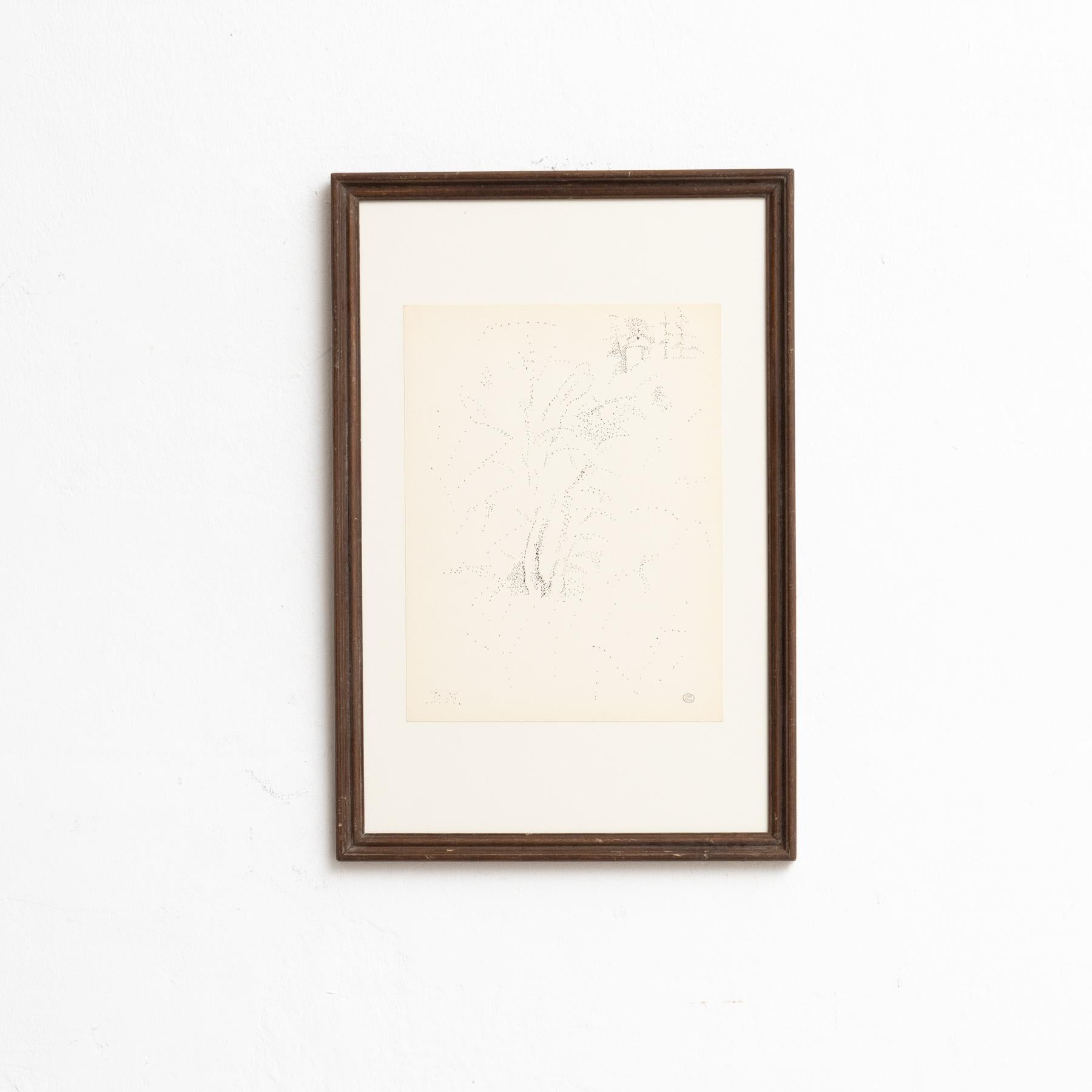 Pointillistische Komposition von Dora Maar.
Signiert mit Tinte in der unteren rechten Ecke.

Echtheitsstempel der Auktion, die 1998 in Paris stattfand.
Schwarze Tinte auf cremeweißem Papier.
20. Jahrhundert, undatiert.
Gerahmt.

In gutem