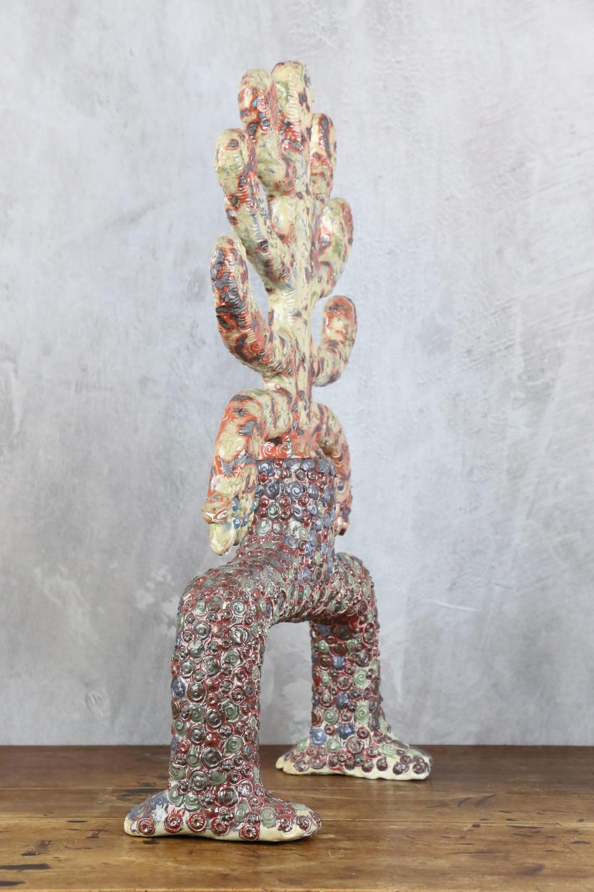 Mid-Century Modern Exceptionnel poteau totem en céramique émaillée polychrome de Marcel Giraud, Vallauris en vente