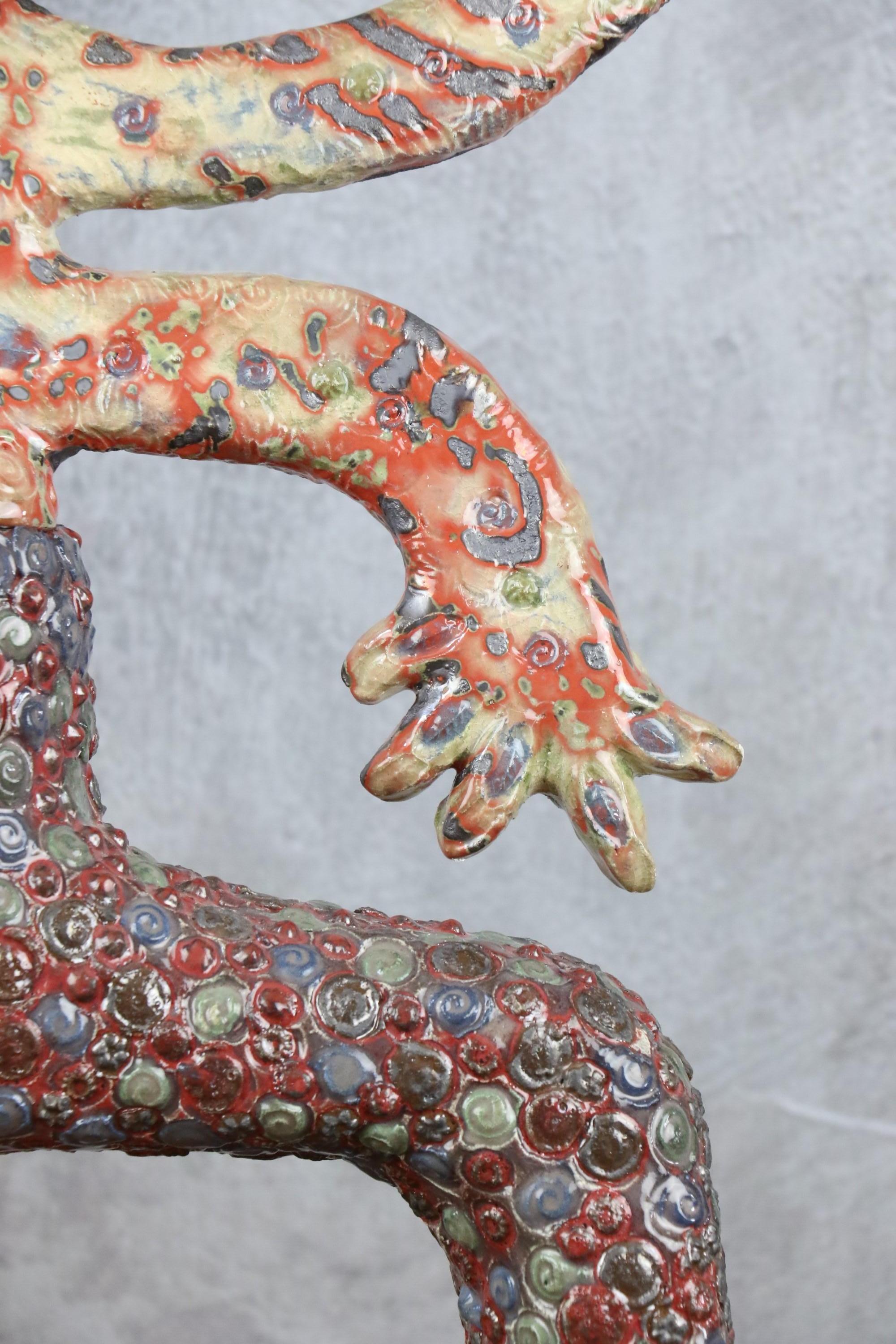 Émaillé Exceptionnel poteau totem en céramique émaillée polychrome de Marcel Giraud, Vallauris en vente