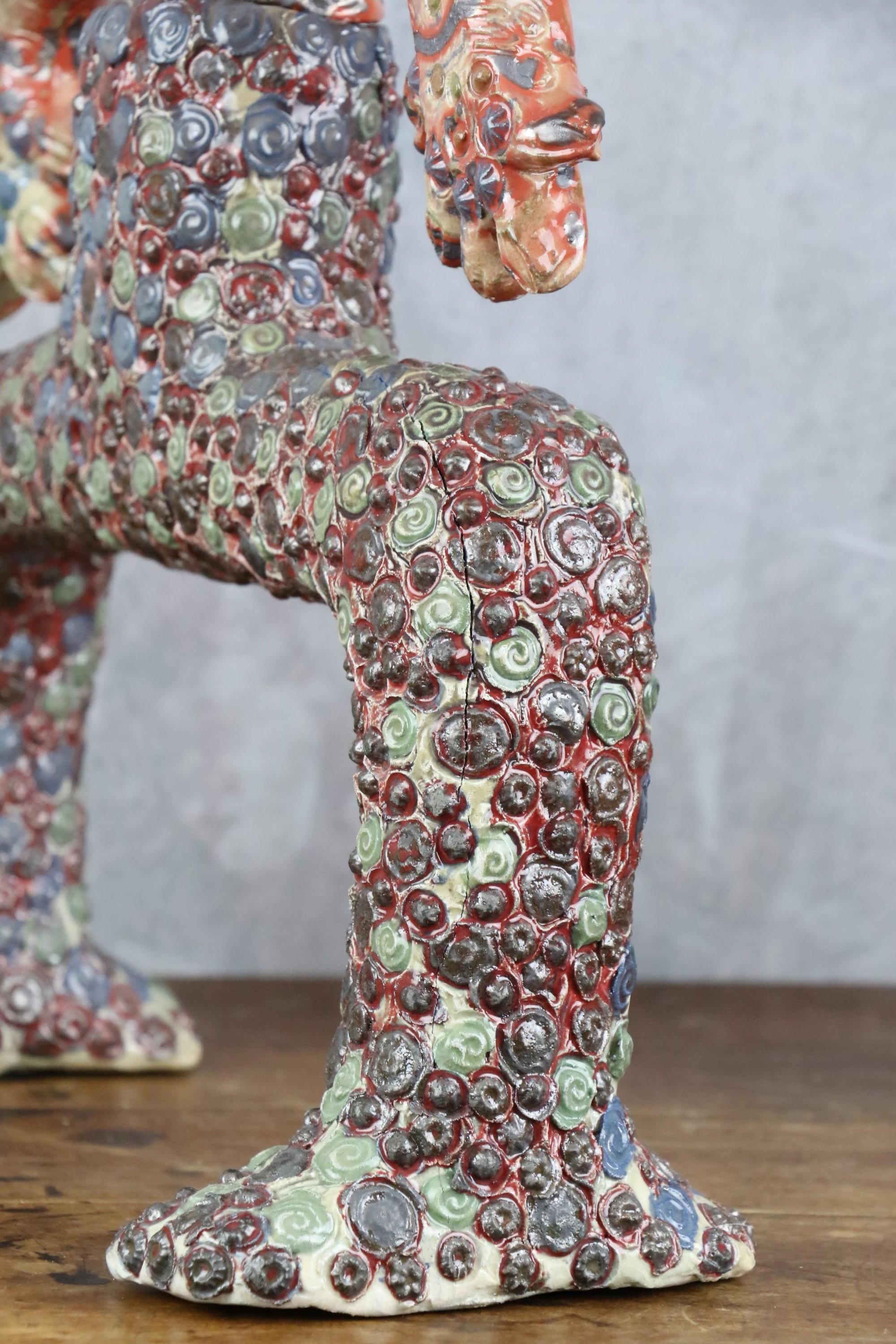 XXIe siècle et contemporain Exceptionnel poteau totem en céramique émaillée polychrome de Marcel Giraud, Vallauris en vente