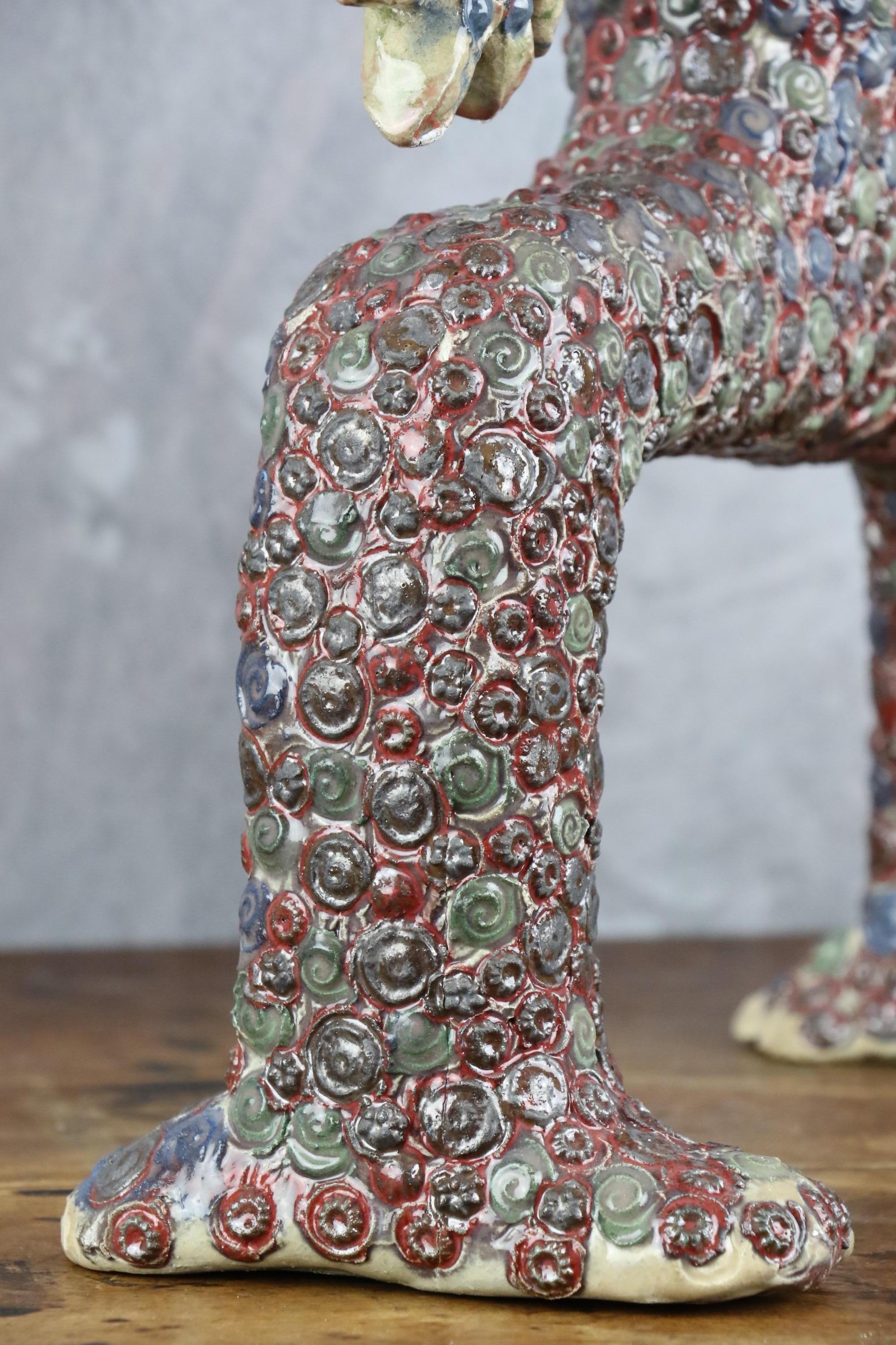 Céramique Exceptionnel poteau totem en céramique émaillée polychrome de Marcel Giraud, Vallauris en vente