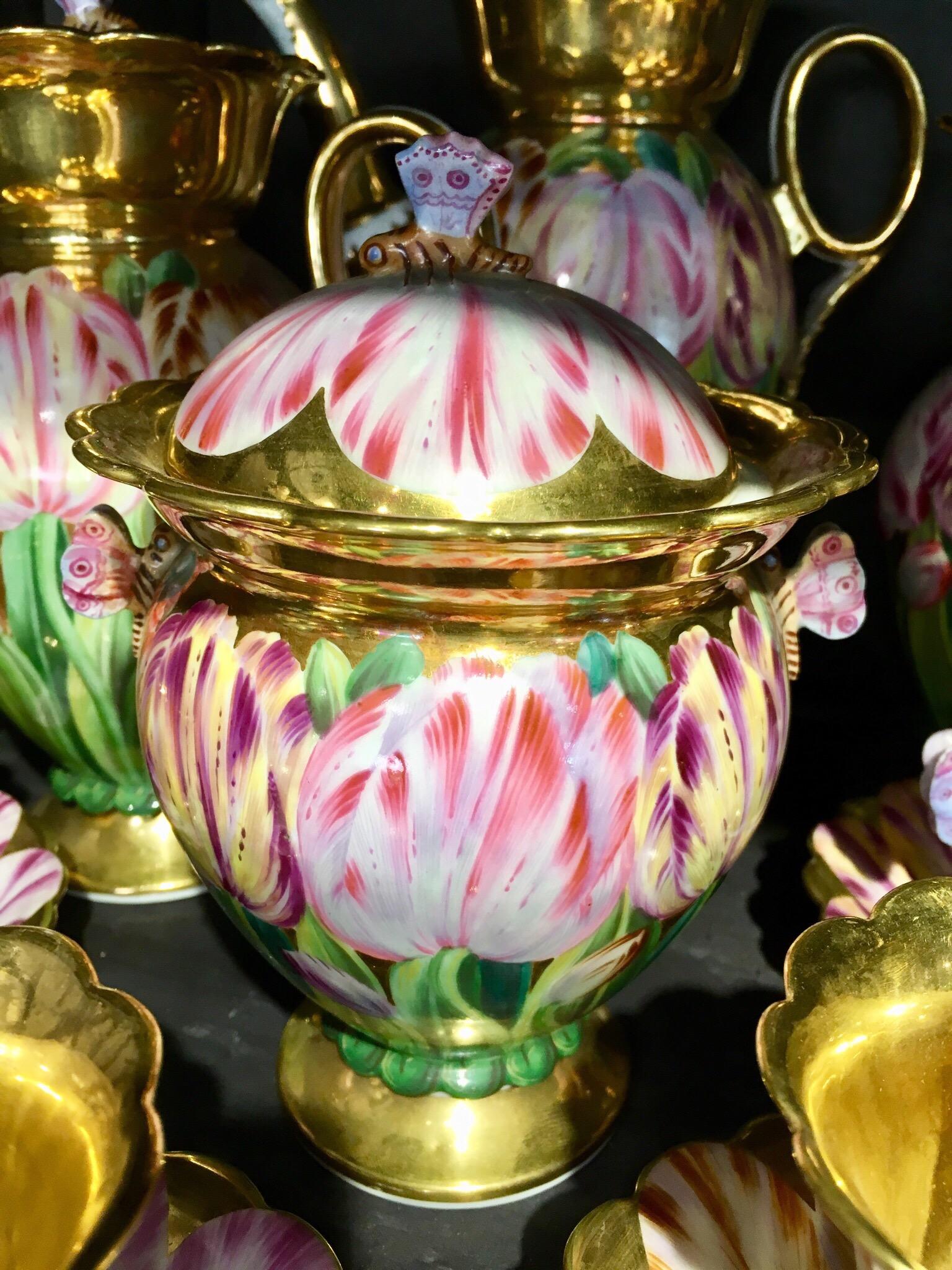 Exceptional Porcelaine de Paris Coffee Service, circa 1850, Tulips & Butterflies 3