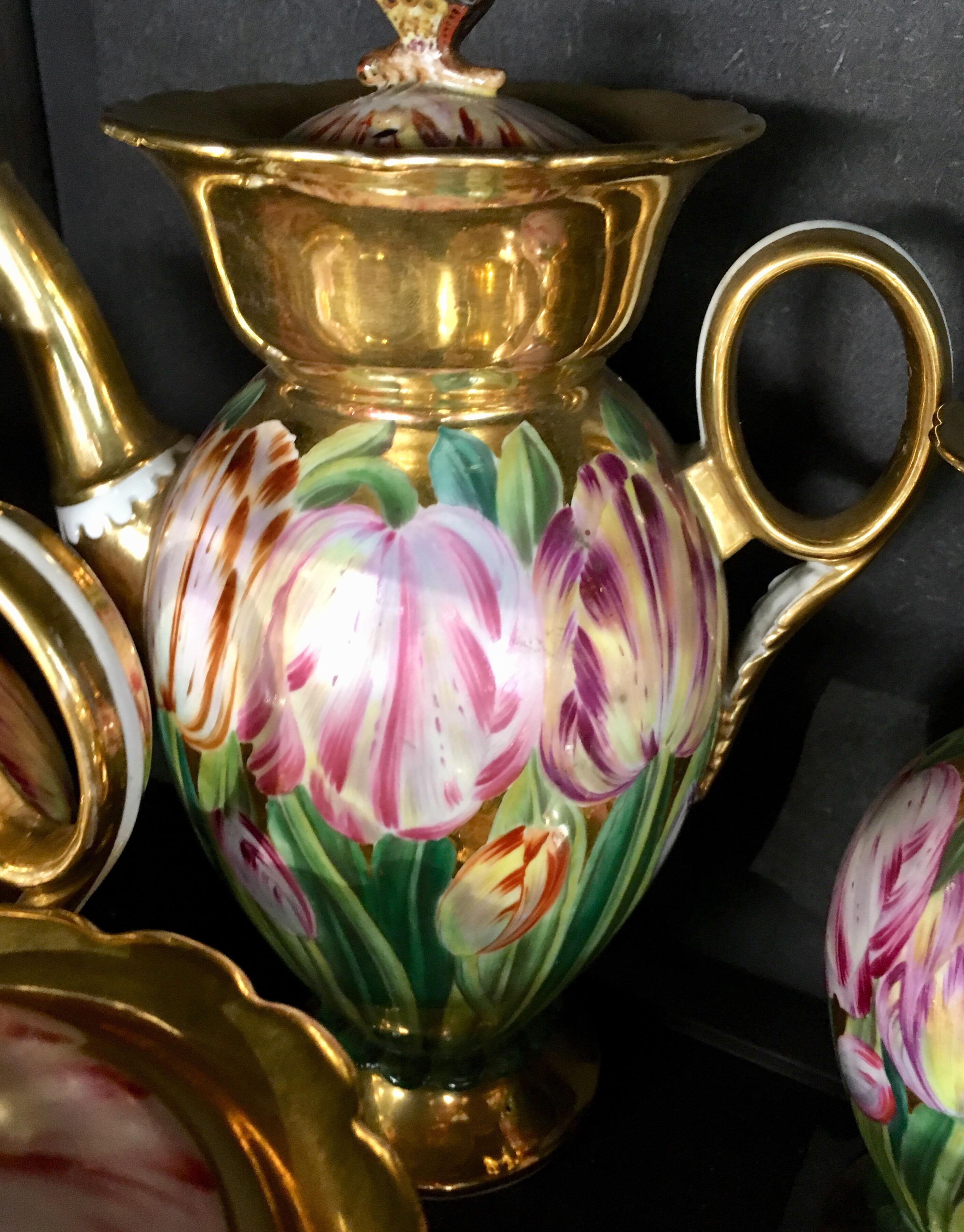 Exceptional Porcelaine de Paris Coffee Service, circa 1850, Tulips & Butterflies 4