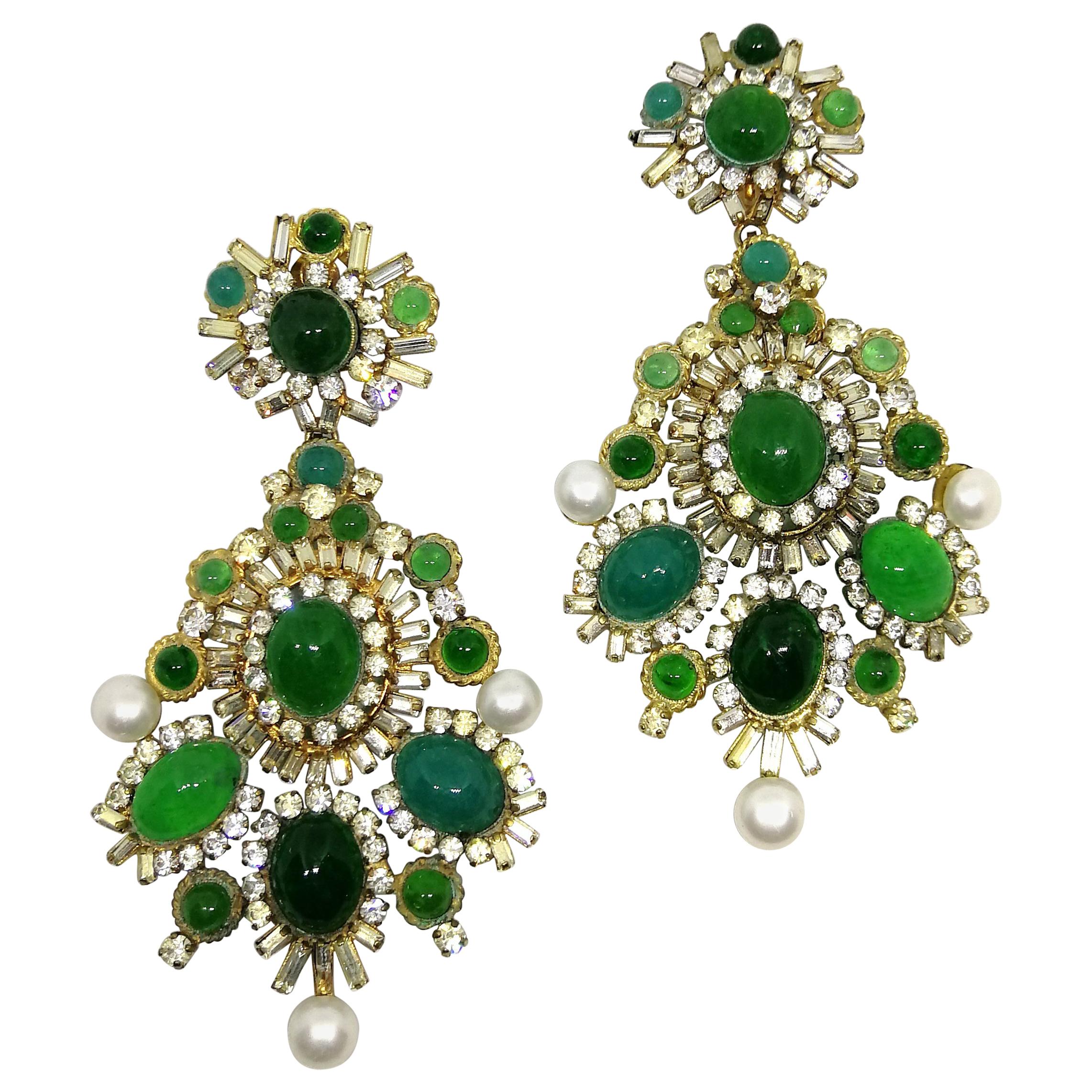 Exceptional poured glass and paste drop earrings, Maison Gripoix ...