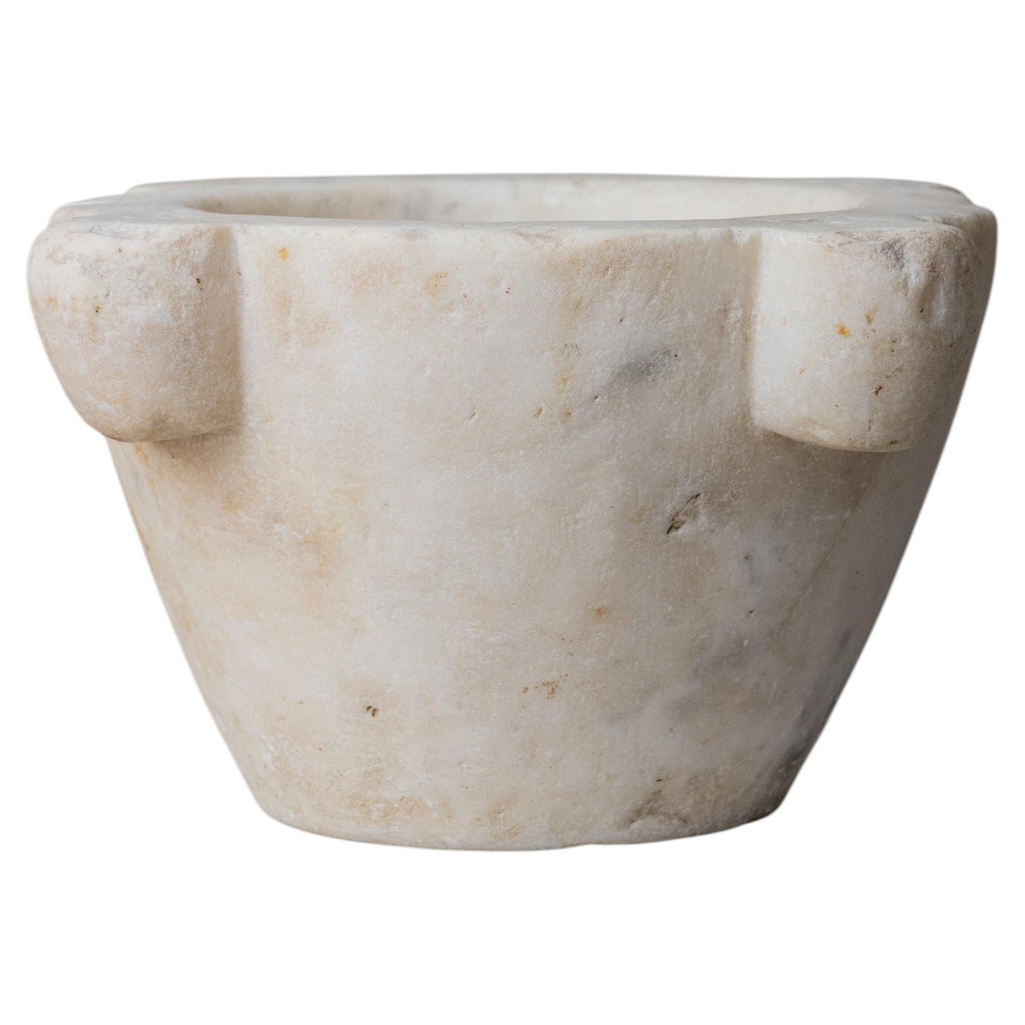 Exceptional Primitive Hand-Carved White Marble Mortar, Early 20th Century For Sale