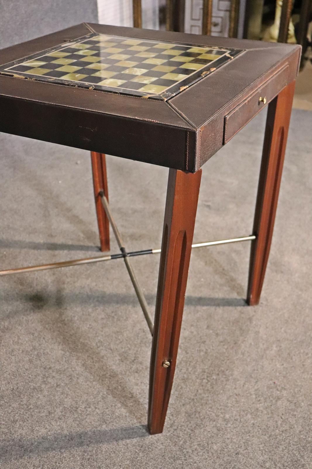 Exceptional Quality Aldo Tura Style Onyx and Leather Games Tables with Pieces 2