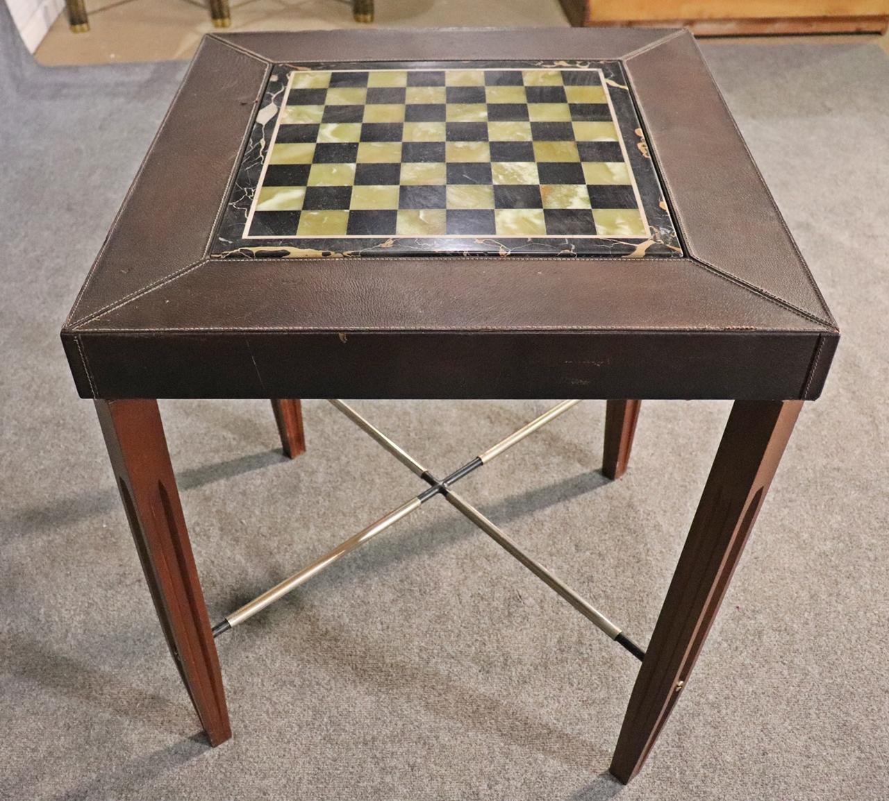 Exceptional Quality Aldo Tura Style Onyx and Leather Games Tables with Pieces 1