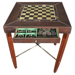 Exceptional Quality Aldo Tura Style Onyx and Leather Games Tables with Pieces