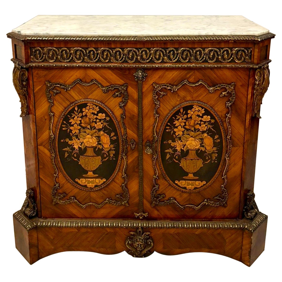 Exceptional Quality Antique French Louis XVI Style Marble-Top Side Cabinet
