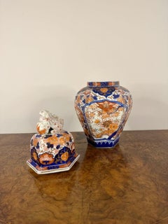 Exceptional quality antique Japanese imari octagonal baluster vase and cover