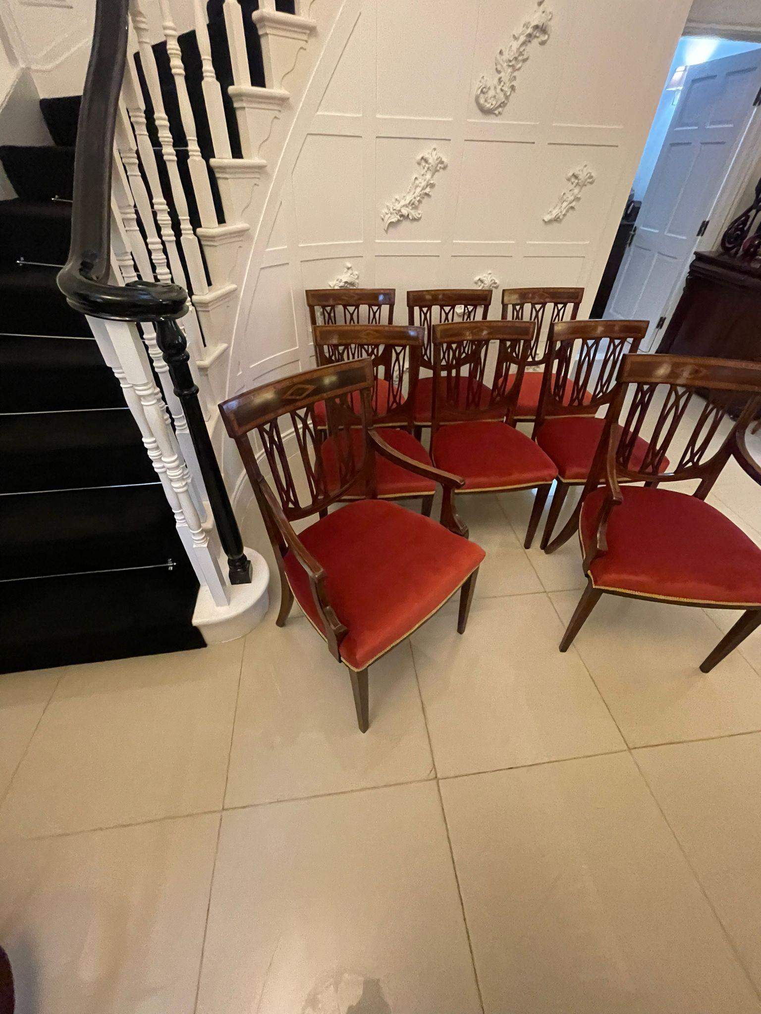 Set antico di otto sedie da pranzo in mogano intarsiato di qualità eccezionale in vendita 7