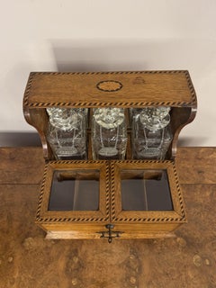 Exceptional quality antique Victorian oak marquetry strung tantalus