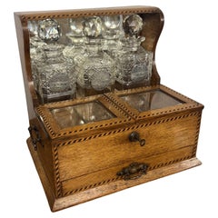 Exceptional quality antique Victorian oak marquetry strung tantalus