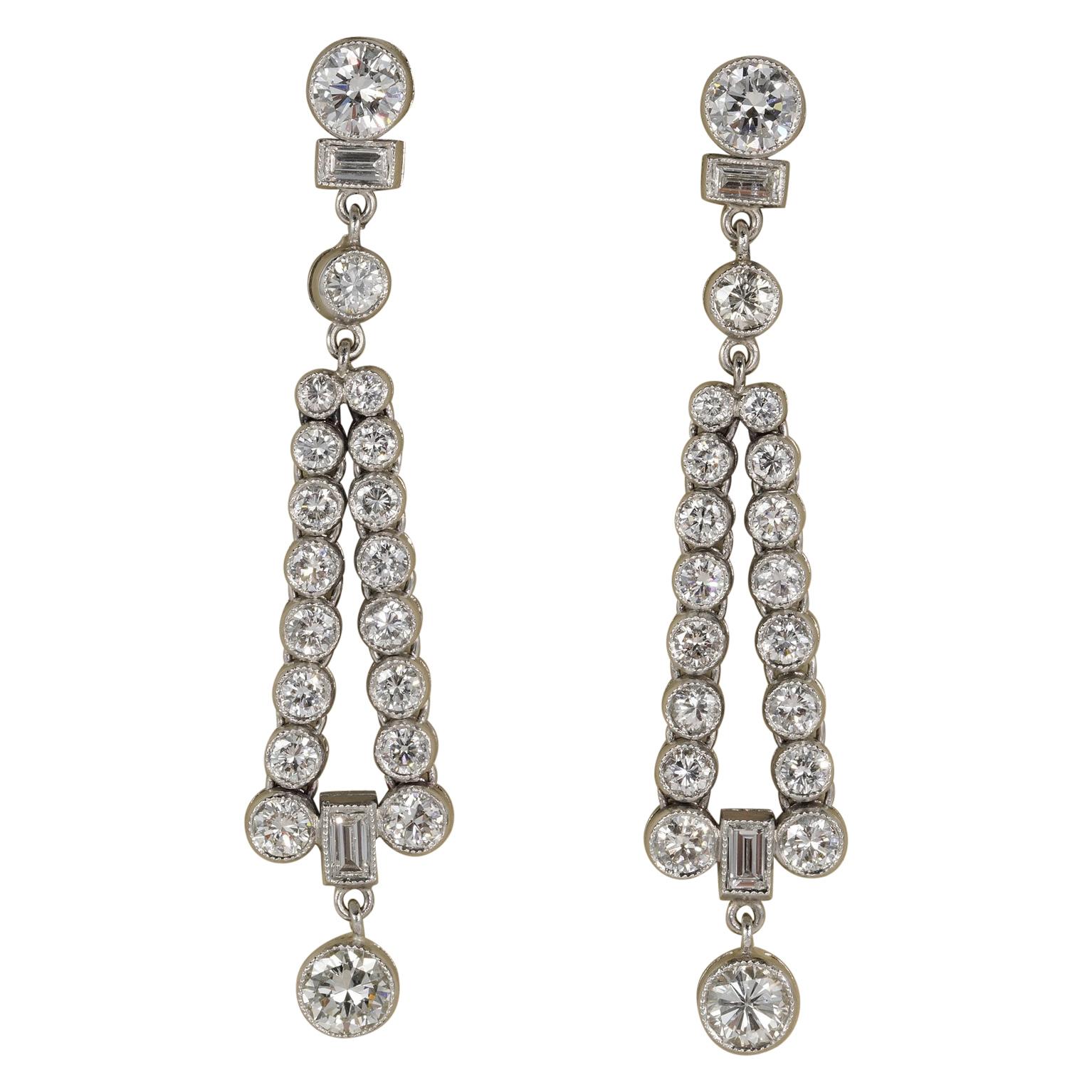 Exceptional Quality Art Deco 3.40 Carat Diamond Rare Earrings For Sale
